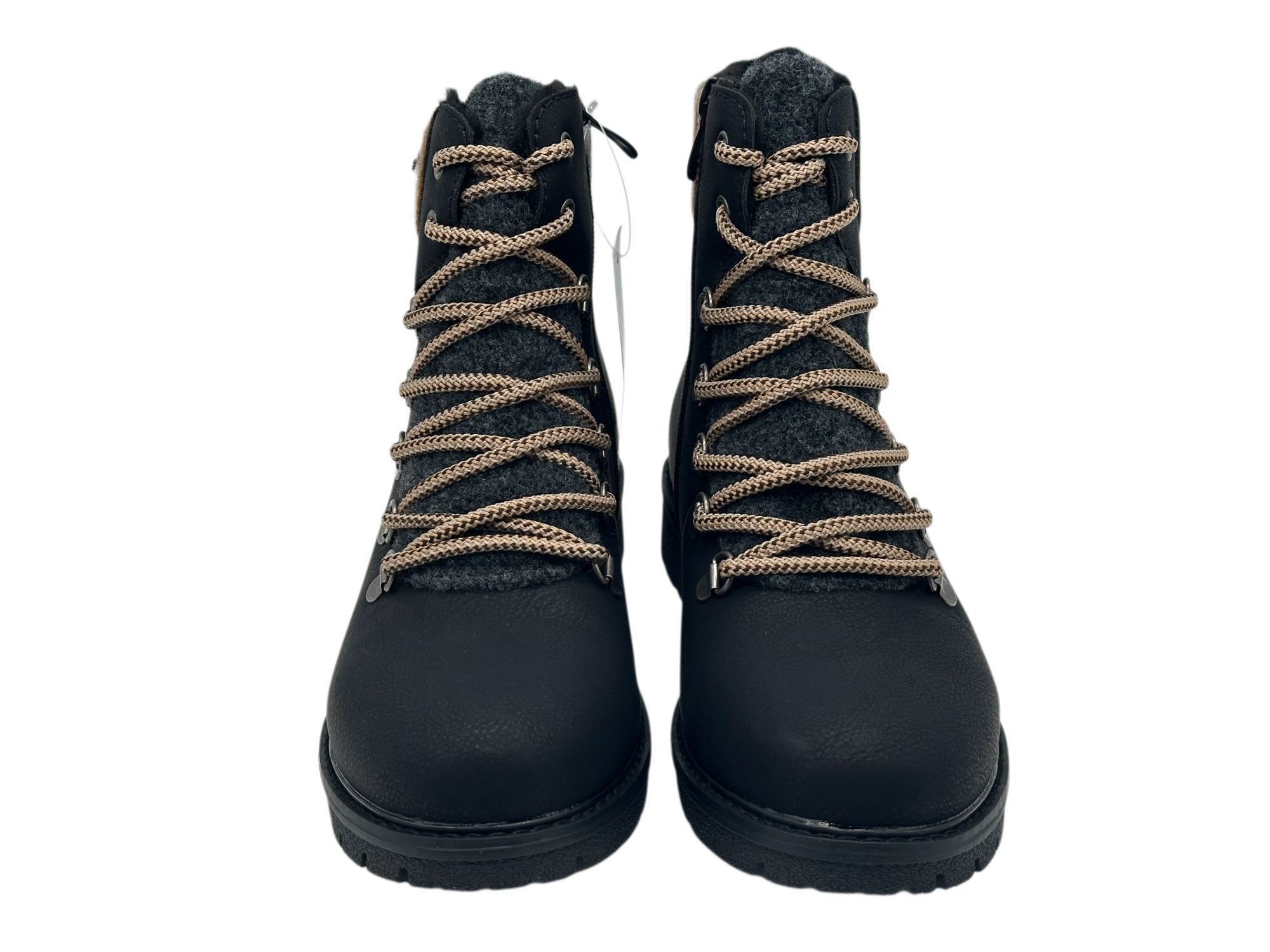 Nowaland Damen Winterboots mit Strickkragen und Profilsohle Westernstiefel Warm gefüttert mit dekorativer Bergsteiger-Schnürung – Bild 3 von 5