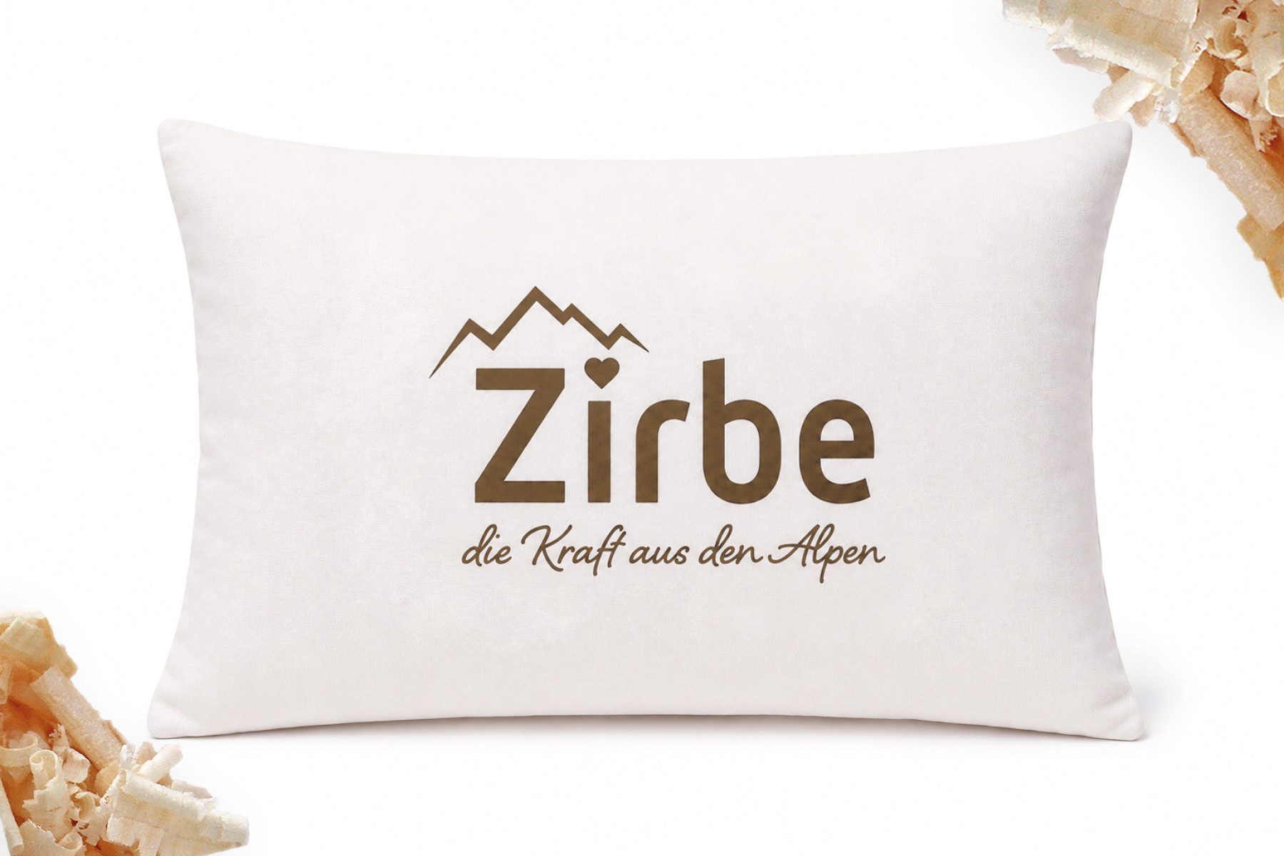 Heubergshop Zirbenkissen, 30x20cm Gefüllt mit Zirbenspäne Zirbenflocken (mit Schriftzug)