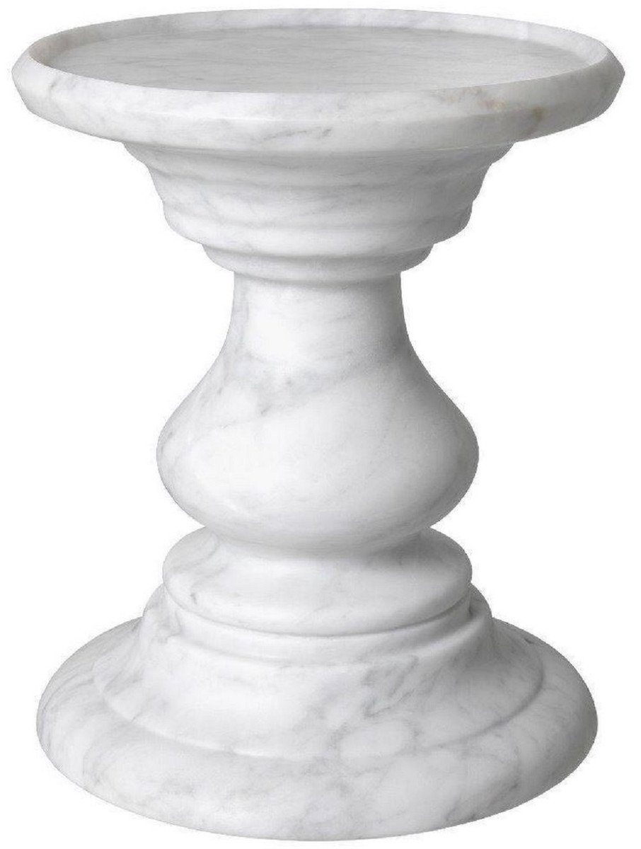 Casa Padrino Beistelltisch Luxus Beistelltisch Weiß Ø 33 x H. 39,5 cm - Runder Beistelltisch aus hochwertigem Carrara Marmor - Luxus Marmor Möbel
