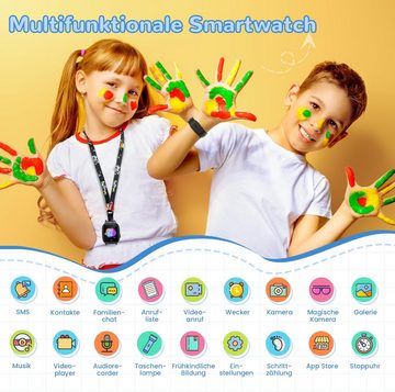 PIULAXIU Kinder langanhaltendem Video-und Telefonanruf Smartwatch (1,4 Zoll, 4G), mit Echtzeit-Ortung, Schulmodus für Jungen Mädchen 5-14 Jahre Geschenk