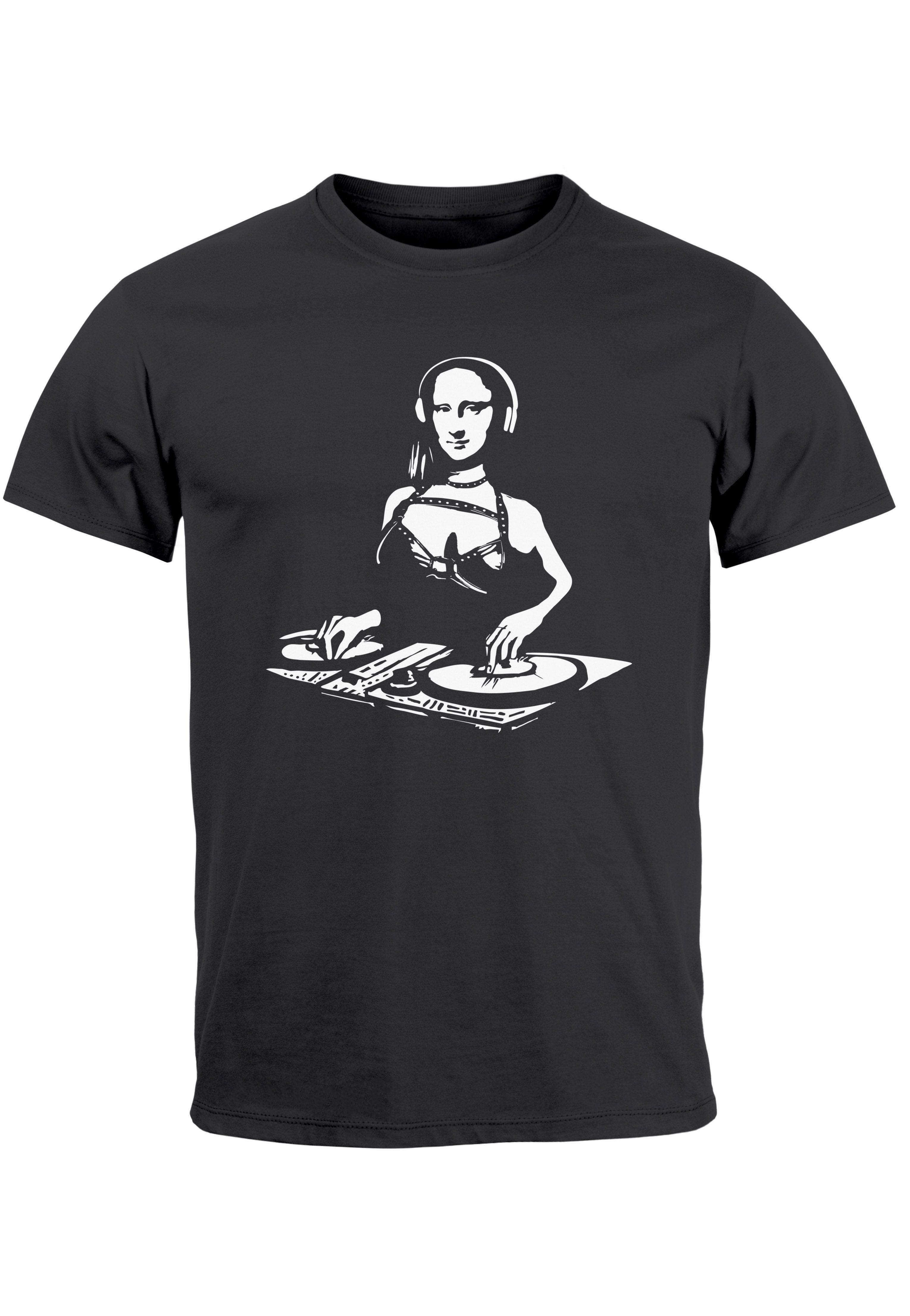 Neverless Print-Shirt Herren Rave Fash anthrazit Print Music Techno Mona Lisa Electronic Festival mit T-Shirt DJ