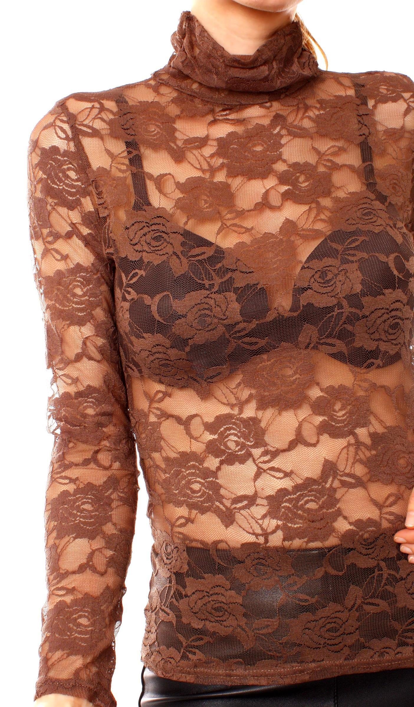 Muse Spitzenshirt Turtleneck Spitzenshirt Langarm transparent günstig online kaufen
