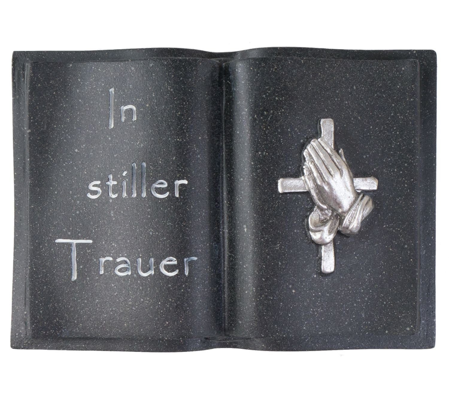 Dekofigur Spruchstein Buch 14,5x10cm Trauerstein Gedenkstein Grabschmuck Grabdek