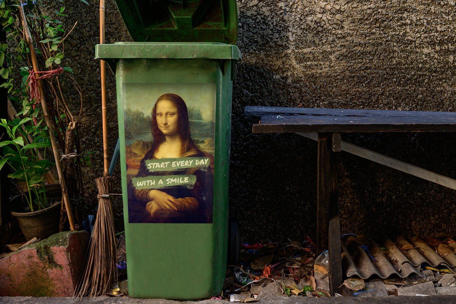 Mülleimer-aufkleber, Sticker, St), Vinci MuchoWow Container, Mona Wandsticker Da - Zitat Abfalbehälter Lisa - Mülltonne, (1