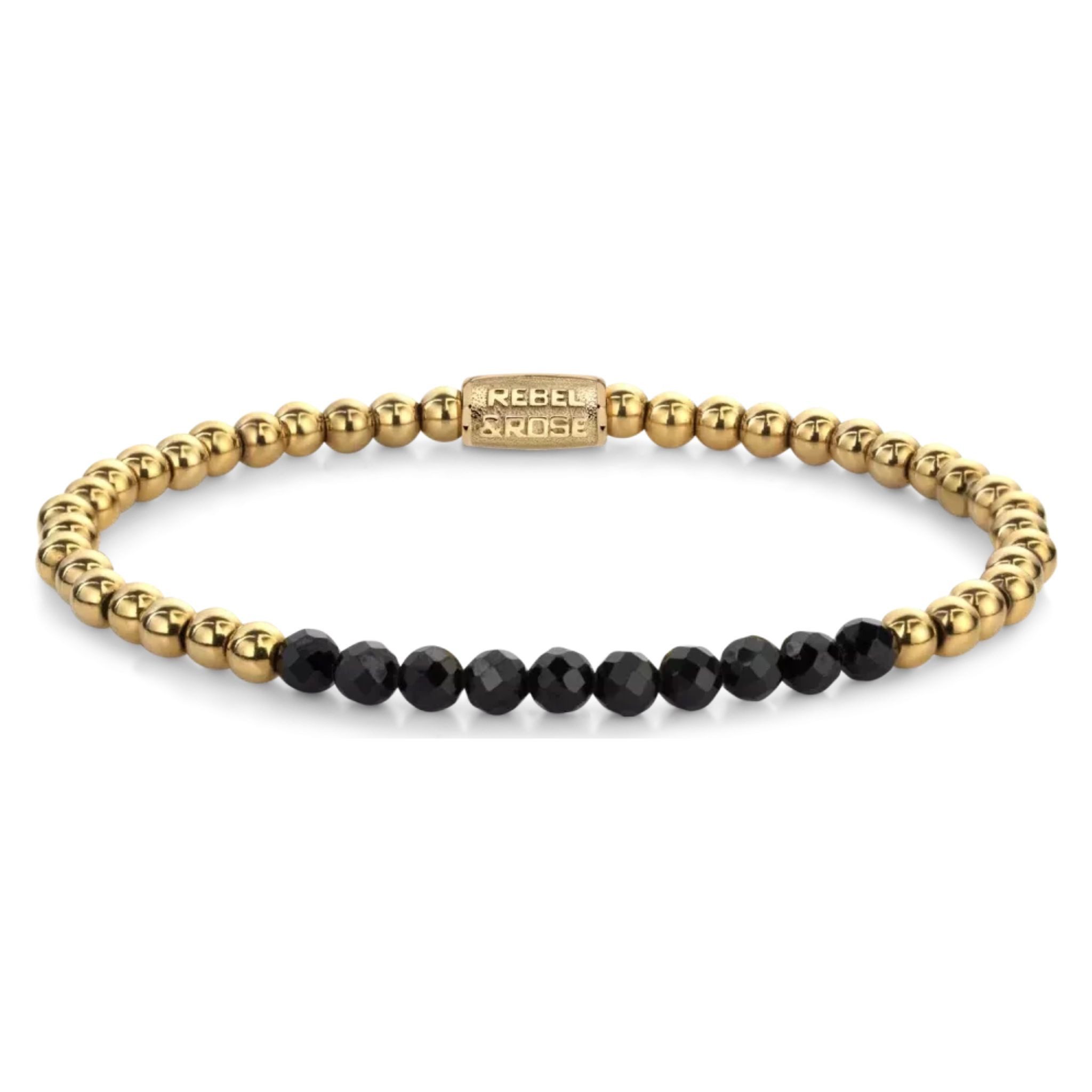 Armband Armband 4mm Black Spinel Perlen, goldplattierten Edelstahlsteinchen