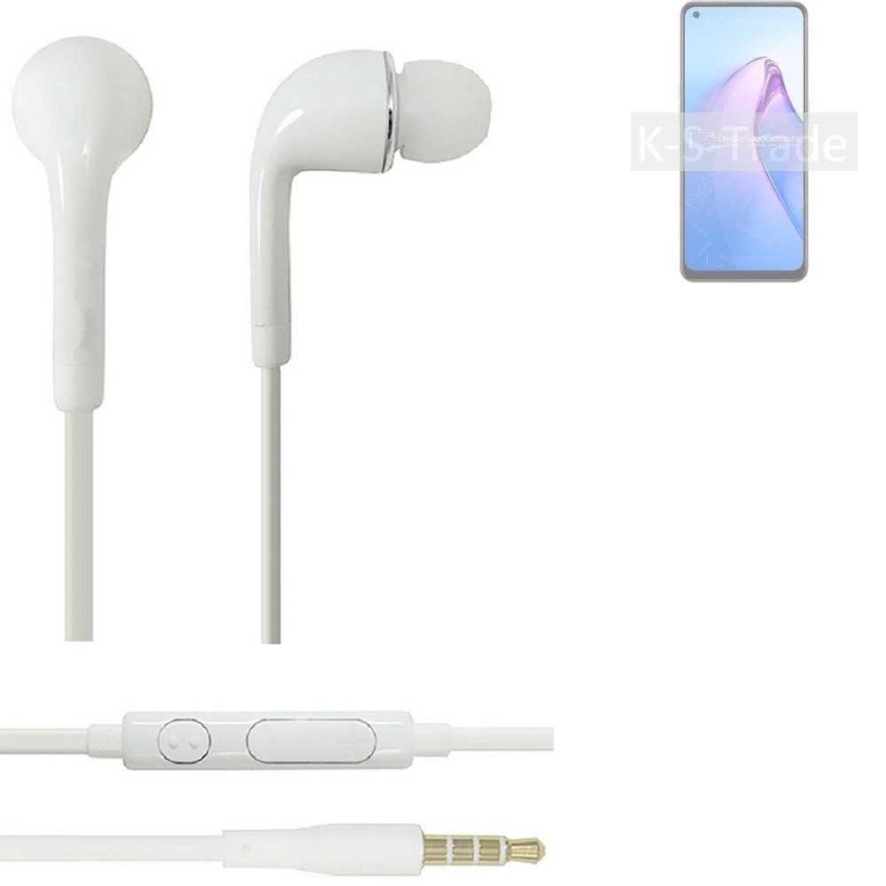 K-S-Trade für Oppo Reno8 4G In-Ear-Kopfhörer (Kopfhörer Headset mit Mikrofon u Lautstärkeregler weiß 3,5mm) | In-Ear-Kopfhörer