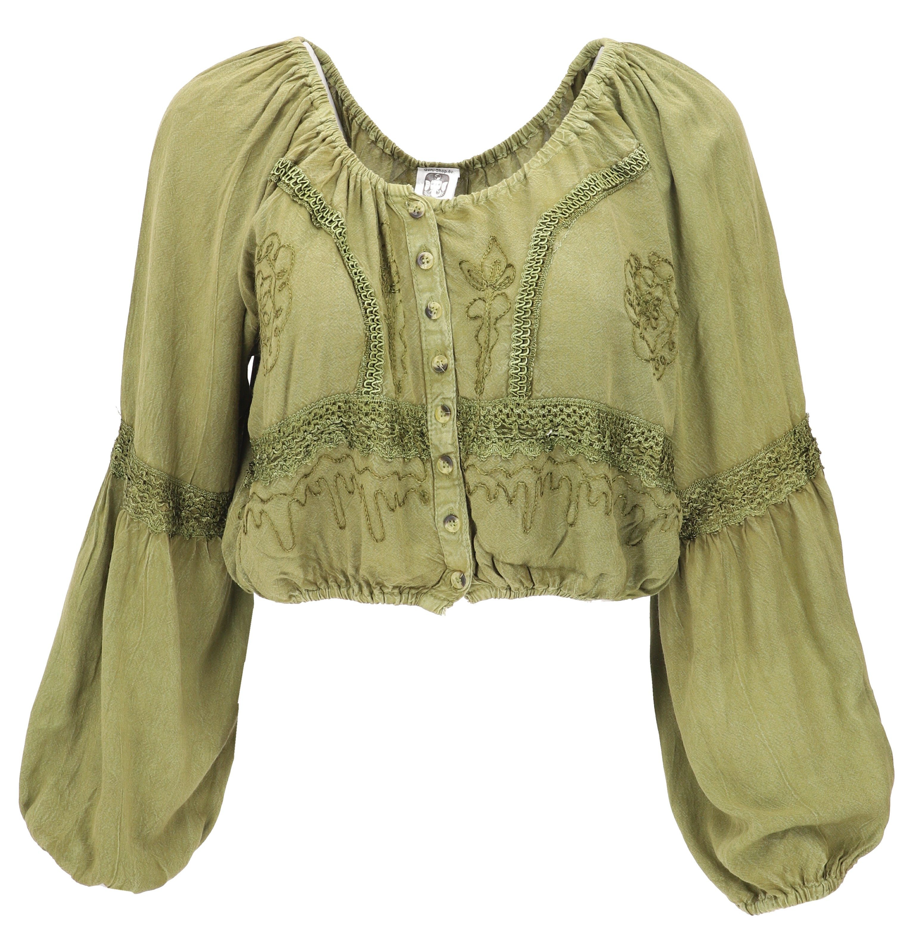 Guru-Shop Longbluse Bestickte indische Hippie Langarm Bluse, Boho.. alternative Bekleidung