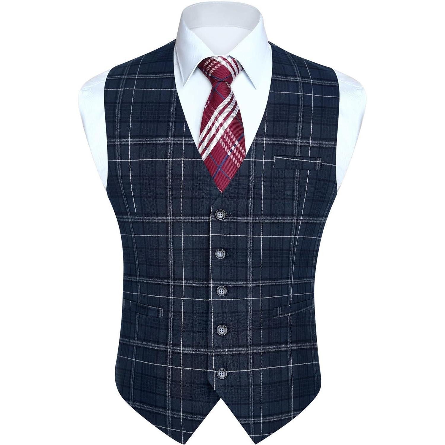 LuxusKollektion Krawatte Anzugweste Herren karierte Hahnentritt Baumwolle Hochzeit 3XL Blau-2