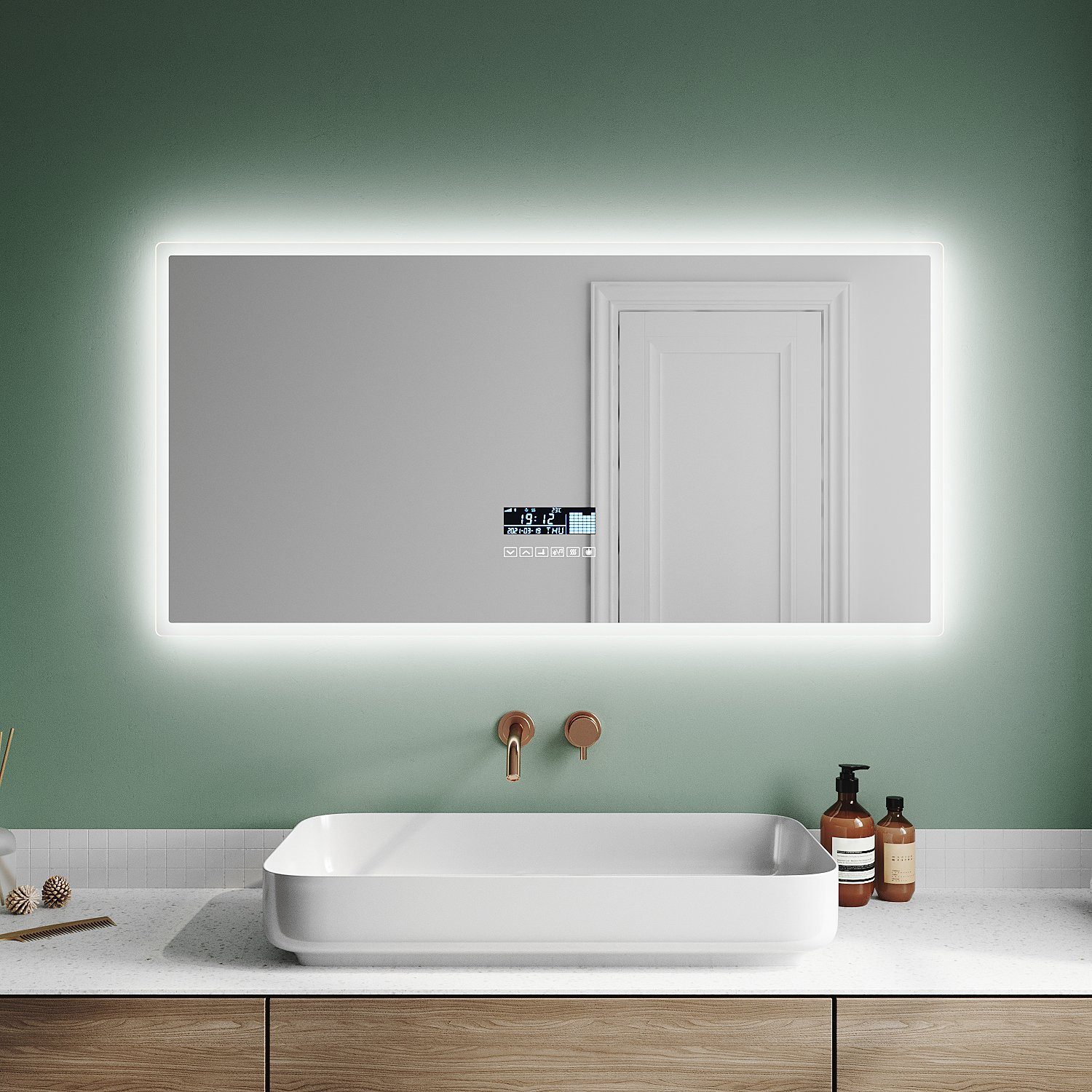 SONNI Badspiegel Bad Spiegel mit Beleuchtung, mit/ohne  Bluetooth-Lautsprecher, 120 x 60, Anti-Beschlag-Funktion, Beschlagfrei, Lichtspiegel, IP44