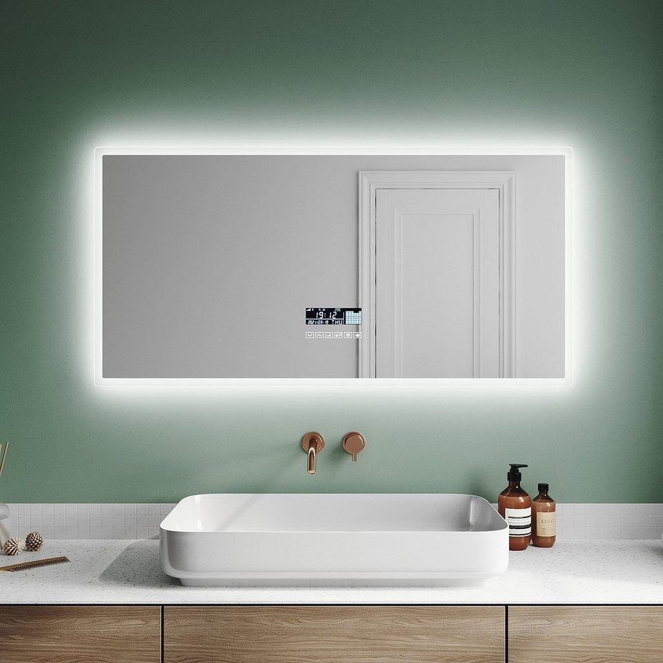 sonni badspiegel bad spiegel mit beleuchtung, mit/ohne  bluetooth-lautsprecher, 120 x 60, anti-beschlag-funktion,  beschlagfrei,lichtspiegel, ip44,