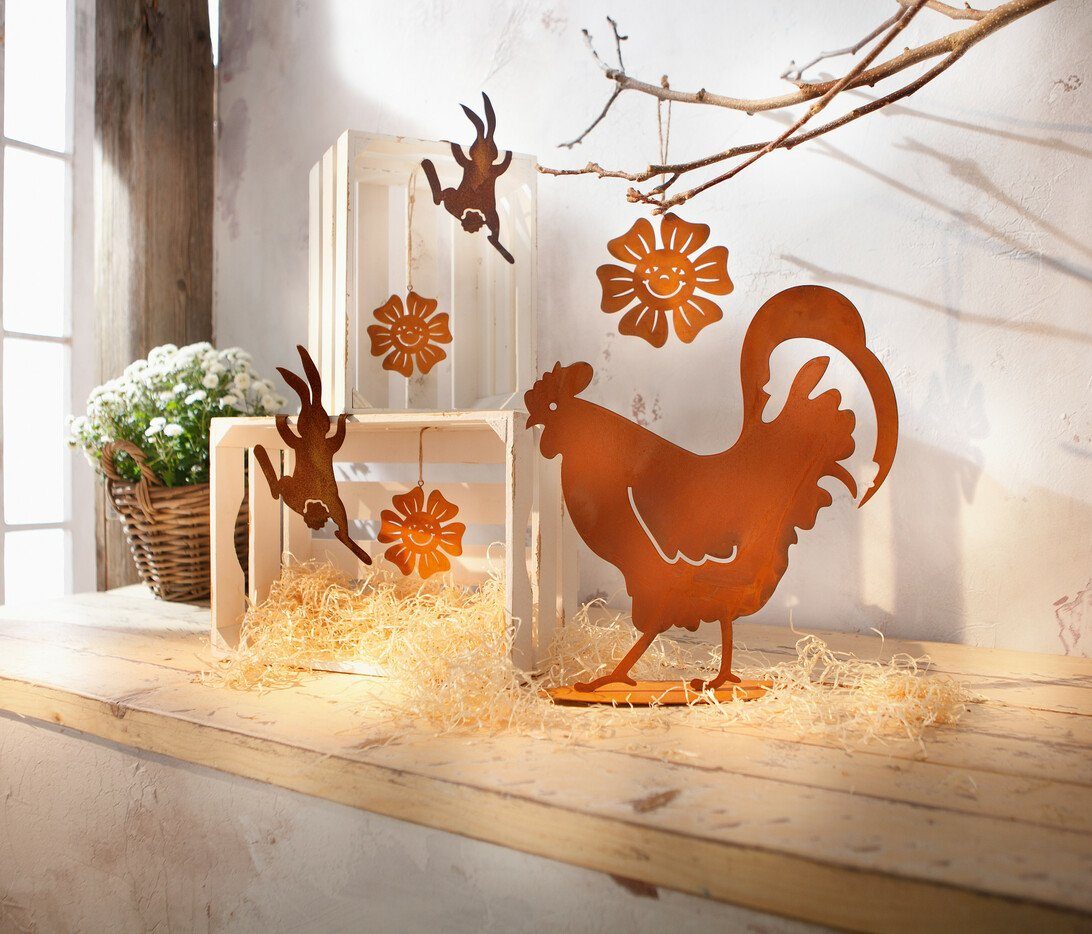 Home-trends24.de Osterhase Hänger Hase Rost 2x Garten Deko Kantenhocker Figur Statue Set Paar