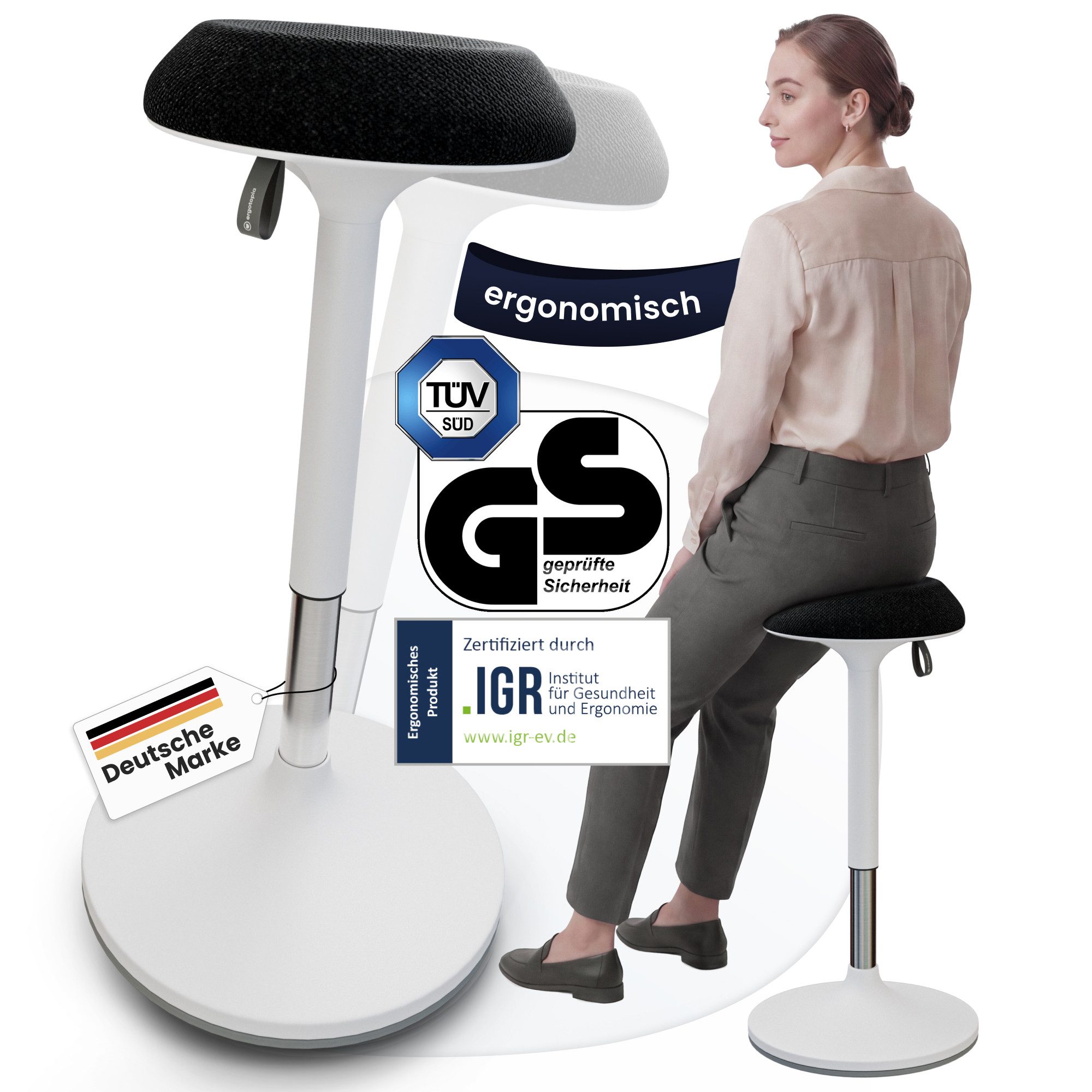 Ergotopia Drehhocker Dyko - höhenverstellbarer Bürohocker, 360° schwenkbar