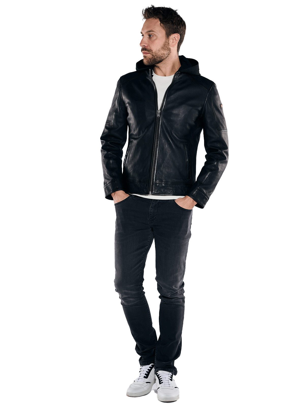 emilio adani Lederjacke Herren Lederjacke, Schwarz