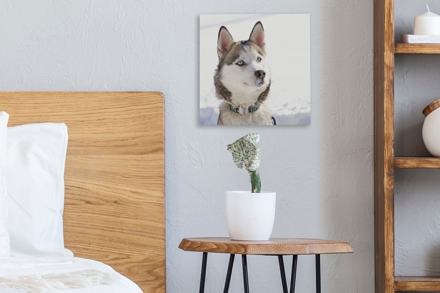 Bilder OneMillionCanvasses® für Sibirischer Wohnzimmer (1 St), Schlafzimmer Schnee, Leinwand im Schlittenhund Leinwandbild
