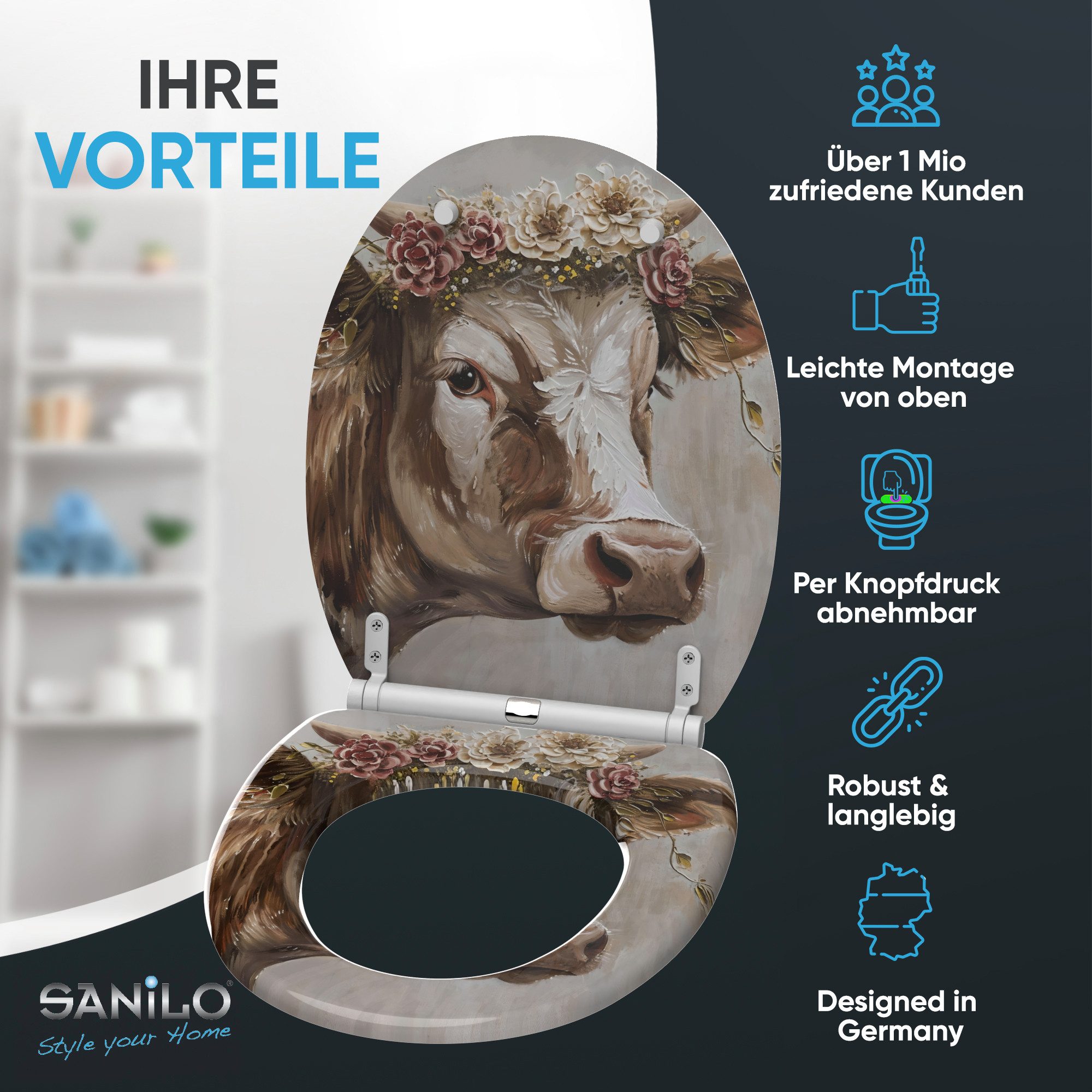 Sanilo WC-Sitz mit Absenkautomatik & Top Fix in vielen Designs, hochwertig, abnehmbar, leichte Montage von oben, mit Schraubenzieher