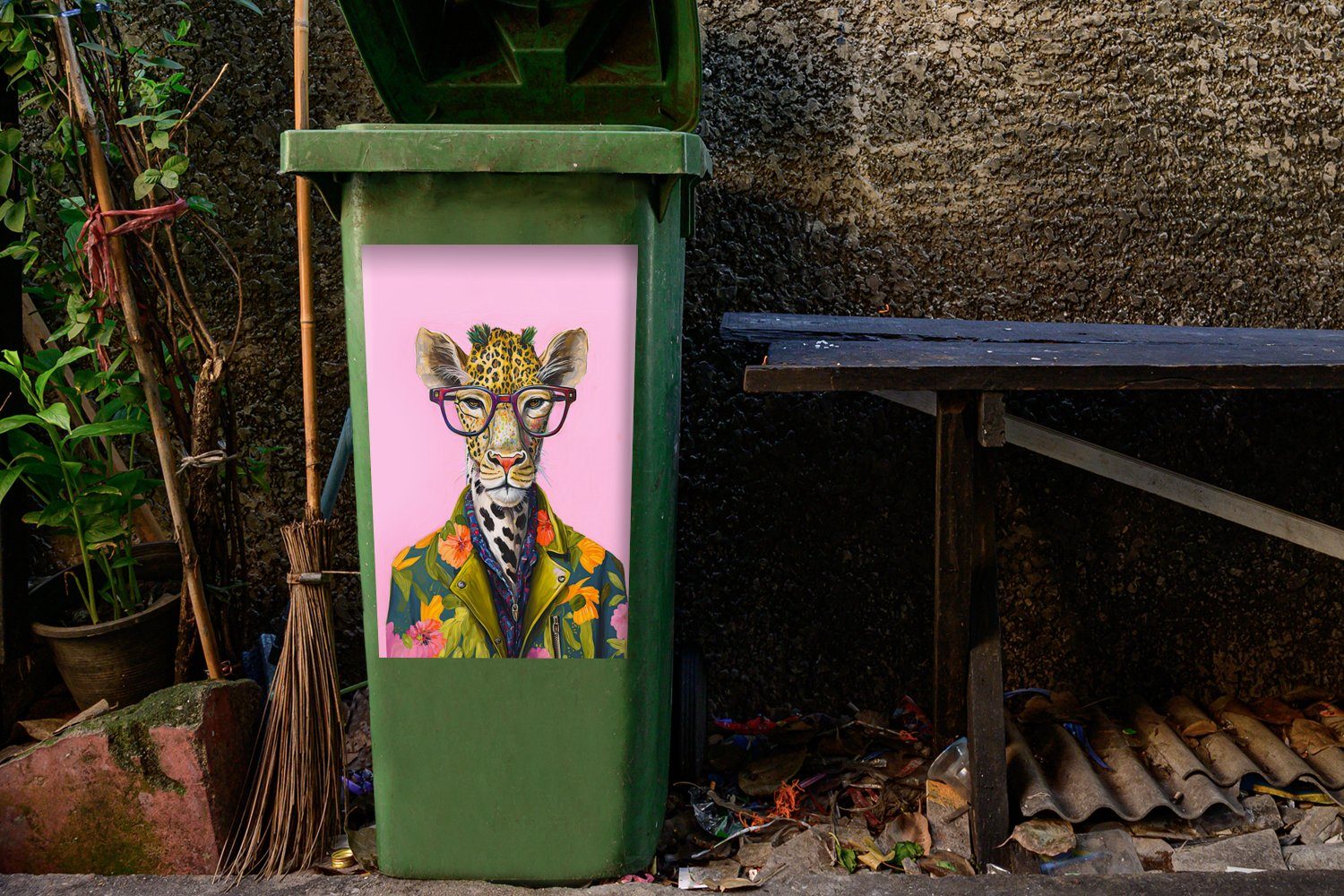 MuchoWow Wandsticker Tiere - Mülleimer-aufkleber, - Giraffe Container, - Mülltonne, Sticker, St), (1 Abfalbehälter Blumen Brille