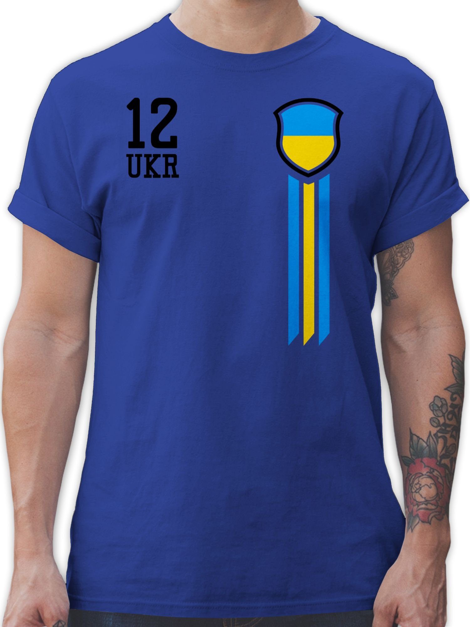 Fussball 2024 EM 12. Shirtracer T-Shirt Ukraine Mann Royalblau 1