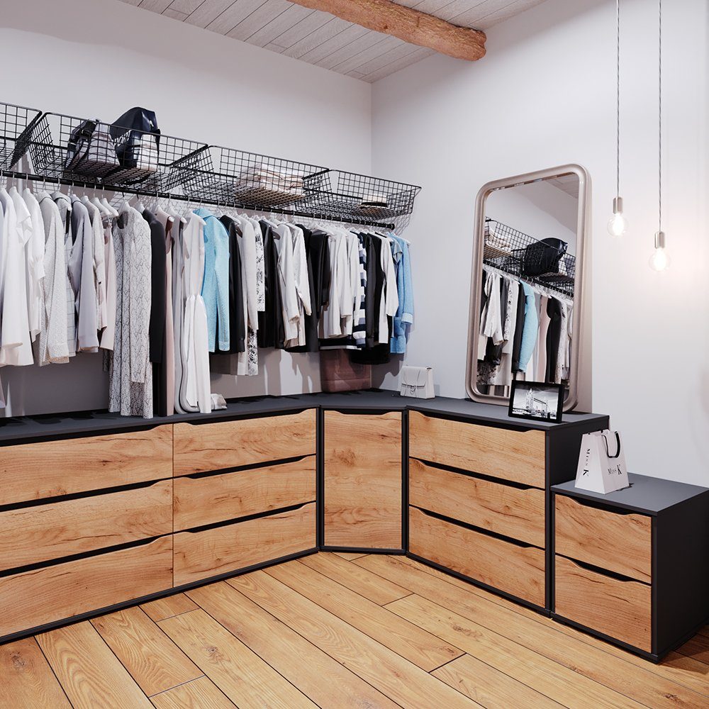 Vicco Nachtkommode Ruben, Goldkraft Eiche/Anthrazit, 40 x 53.6 cm mit Schubladen