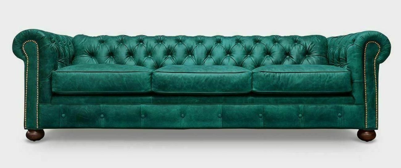 JVmoebel 3-Sitzer Sofa 3 Sitzer Grün Ledersofa Couchen Couch Chesterfield Textil, Made in Europe