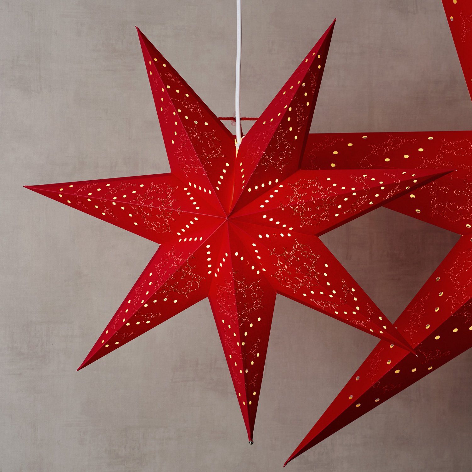 Papierstern Faltstern 7-zackig LED TRADING hängend mit Leuchtstern Kabel rot 51cm STAR Stern