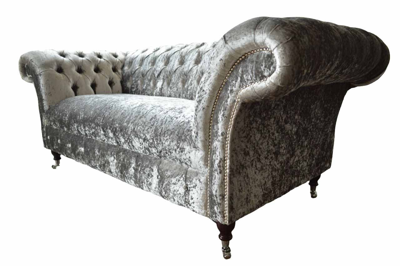 2-SITZER HANDGEFERTIGT AUS SOFA, JVmoebel SAMT Chesterfield-Sofa SILBERNEM CHESTERFIELD