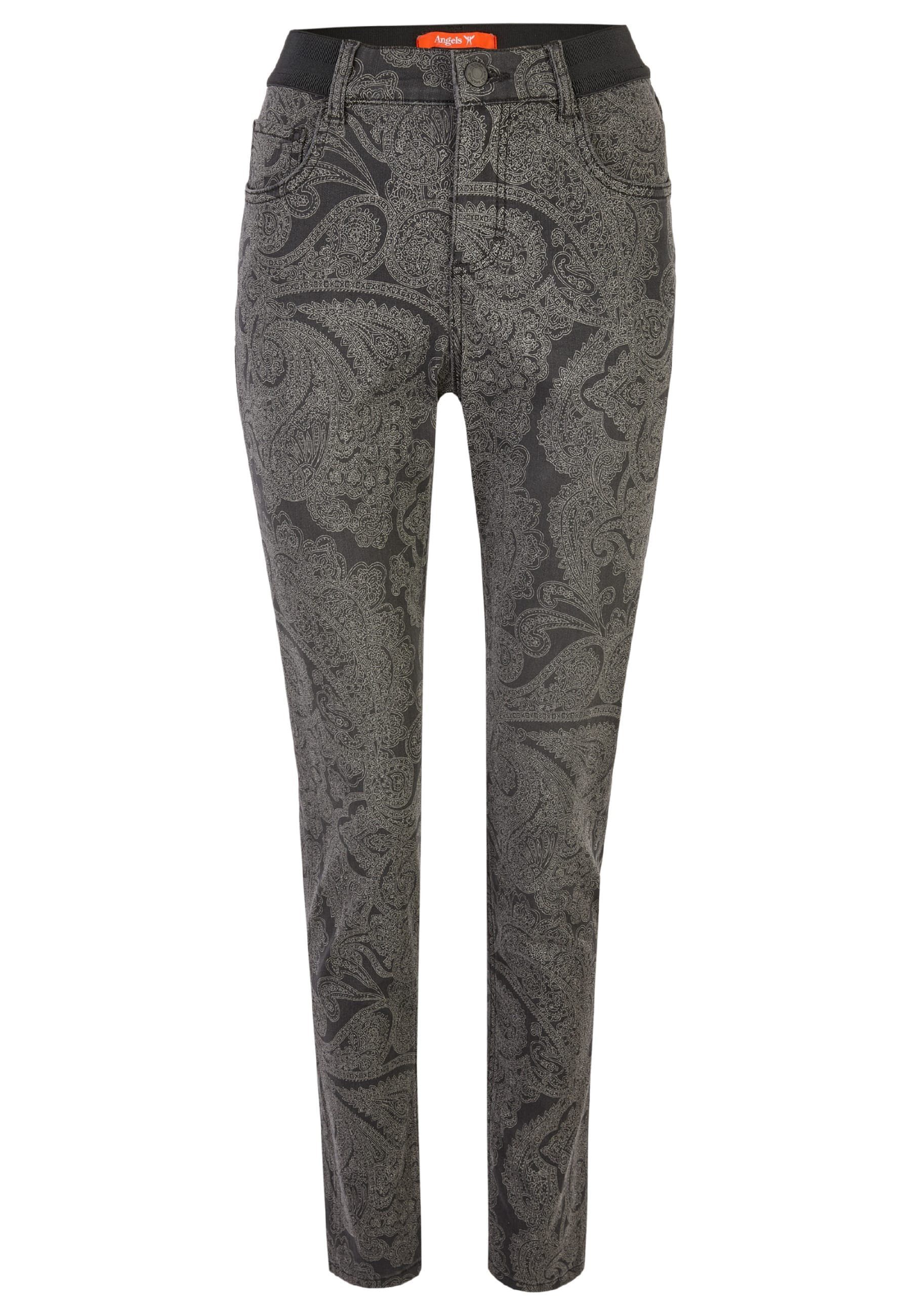 mit Jeans mit Size Paisley-Muster anthrazit One Slim-fit-Jeans Label-Applikationen ANGELS