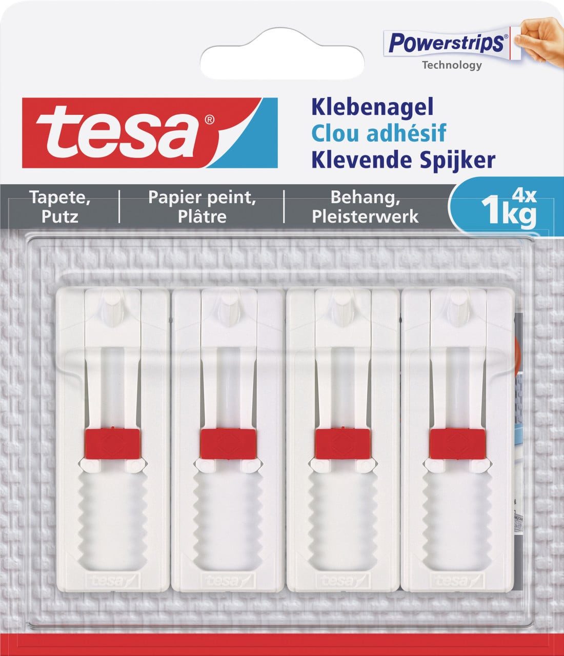 tesa Klebehaken tesa Klebenagel Traglast 1 kg, 4 Stück
