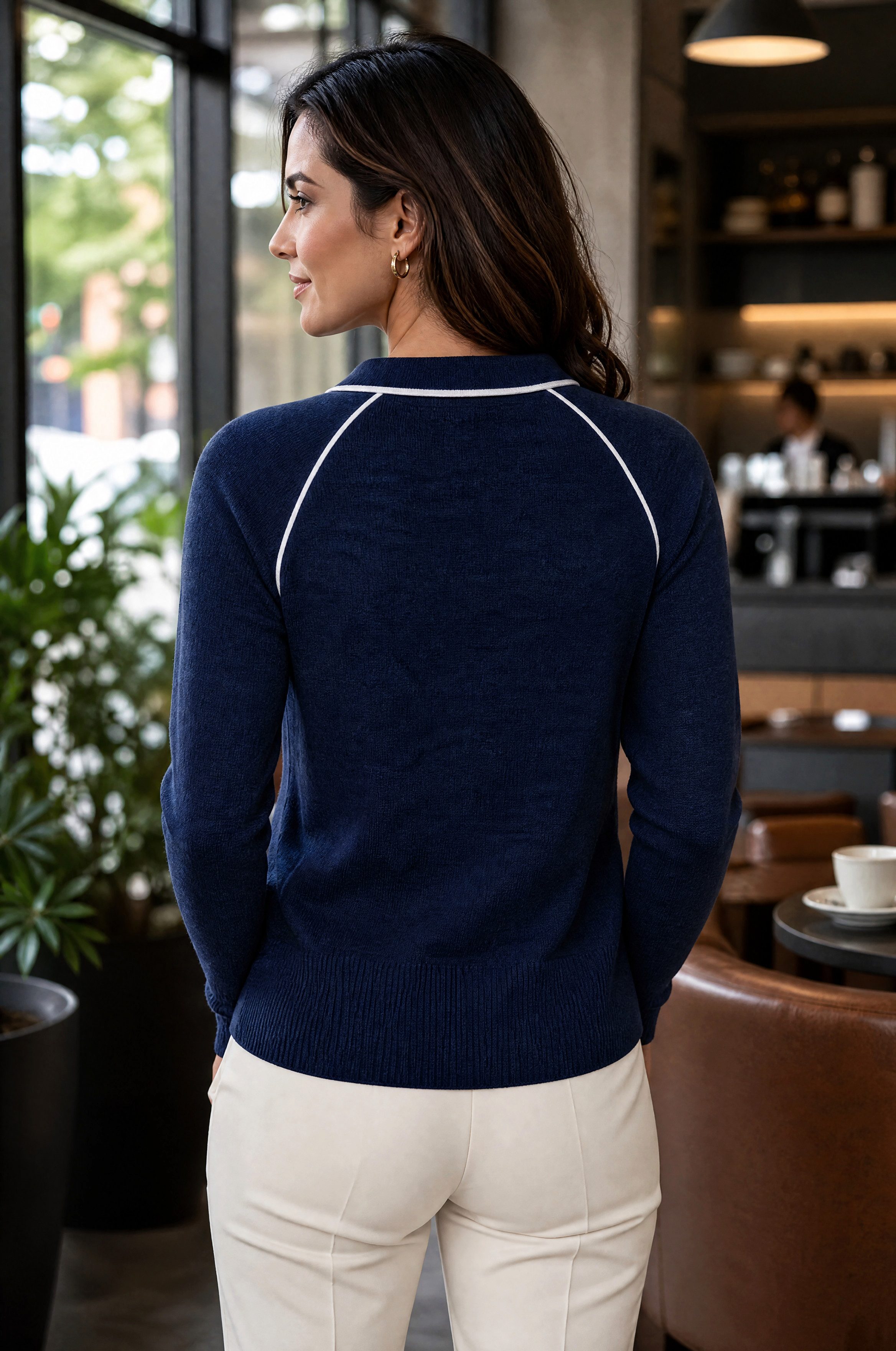Cassis Strickpullover Damen Strickpullover mit Polokragen ideal Frühling Marine