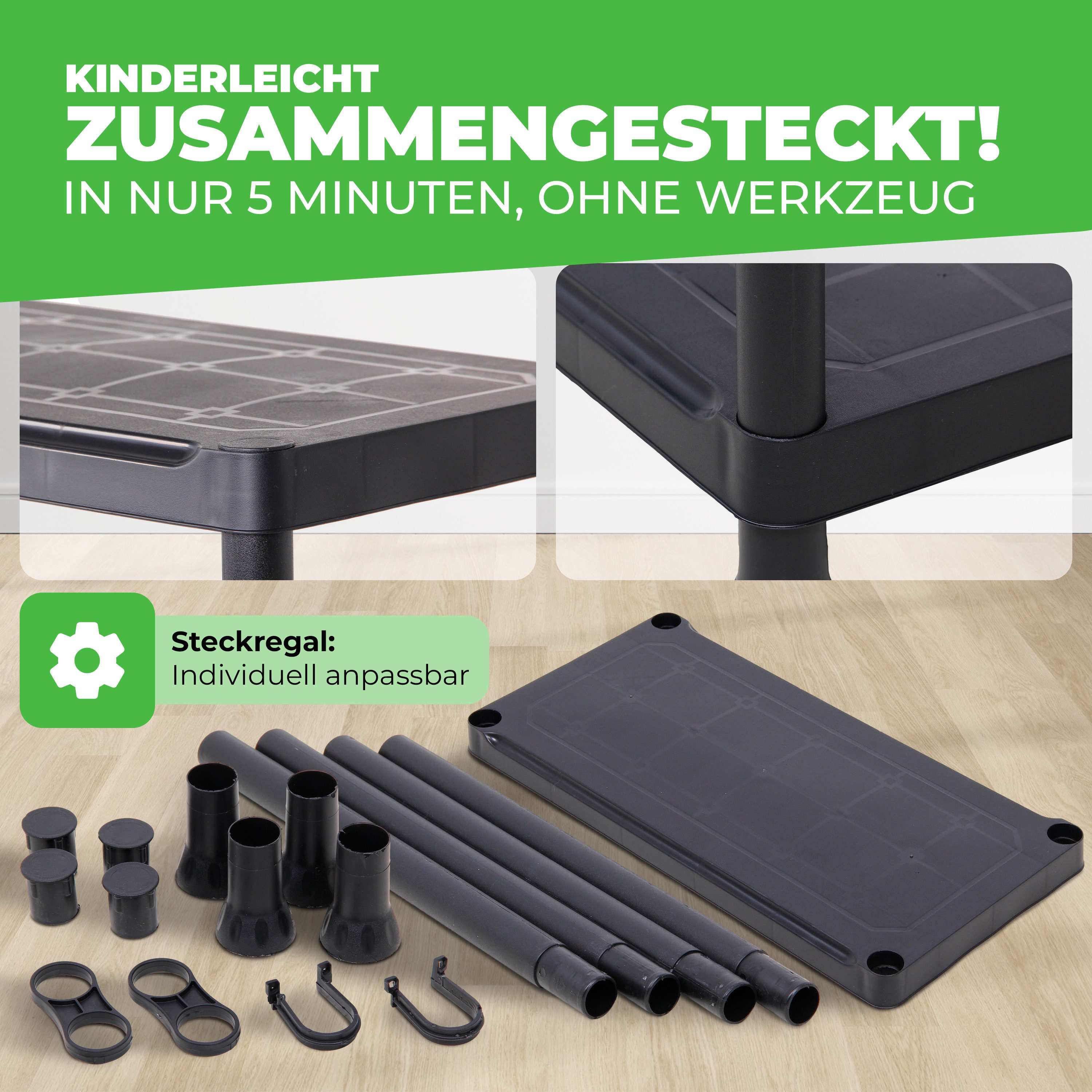 ONDIS24 Steckregal 2x Kunststoffregal, 60 x 30 x 131 (H) cm, 4 Böden, Schwerlastregal, bis zu 80 kg, Regal, Lagerregal - Doppelpack
