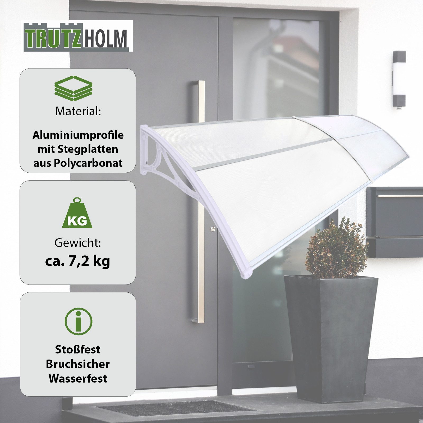 TRUTZHOLM Vordach 97 x 295 cm Hohlkammerplatte Aluabschlussleiste weiß Pult günstig online kaufen