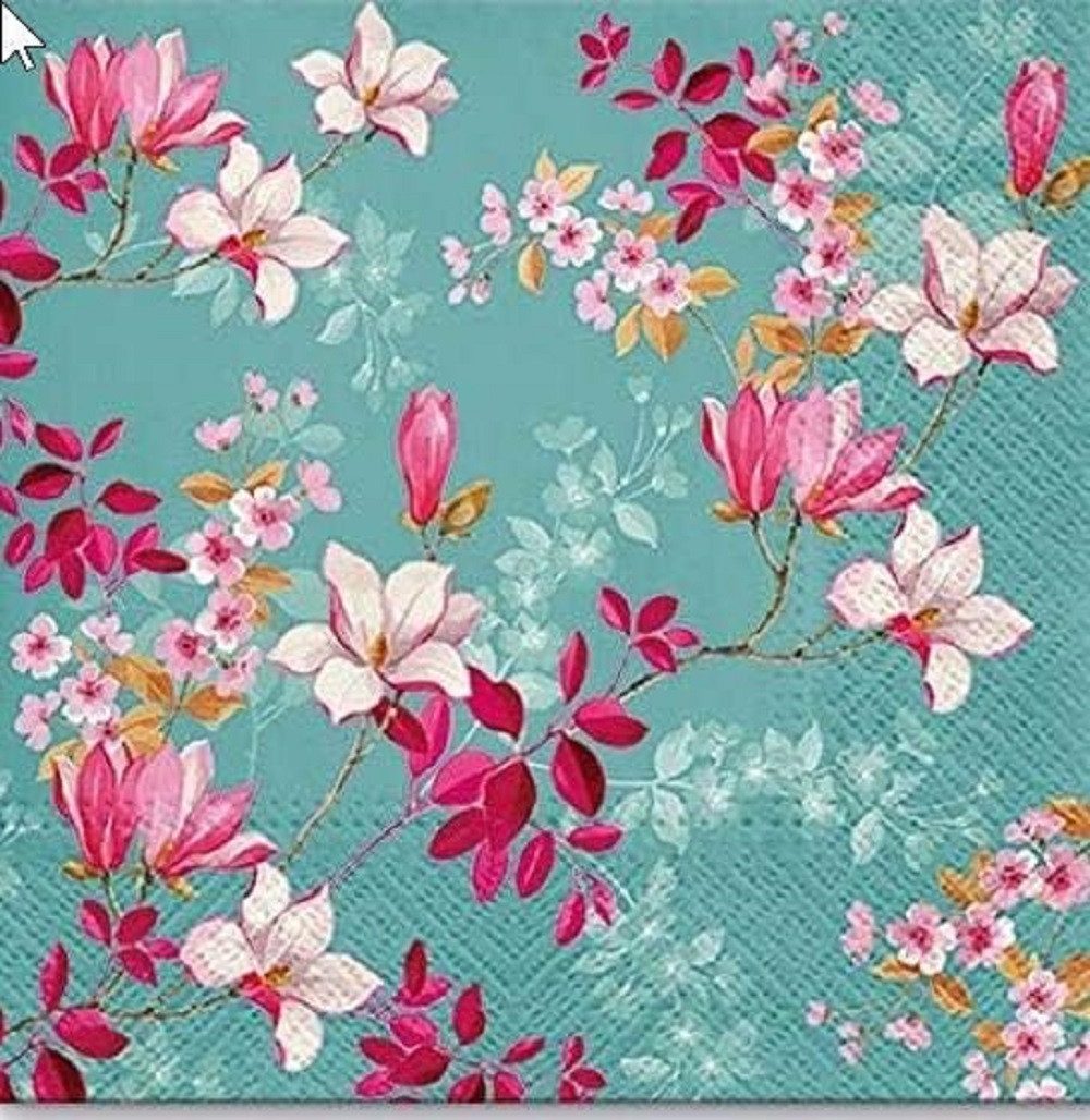 PAW Sp. z o.o. Papierserviette 20 Servietten Magnolien, blau/Blumen/Frühling/Ostern 33x33cm, (20 St), Muttertag, Hochzeit, Tischdeko / Serviettentechnik und Decoupage