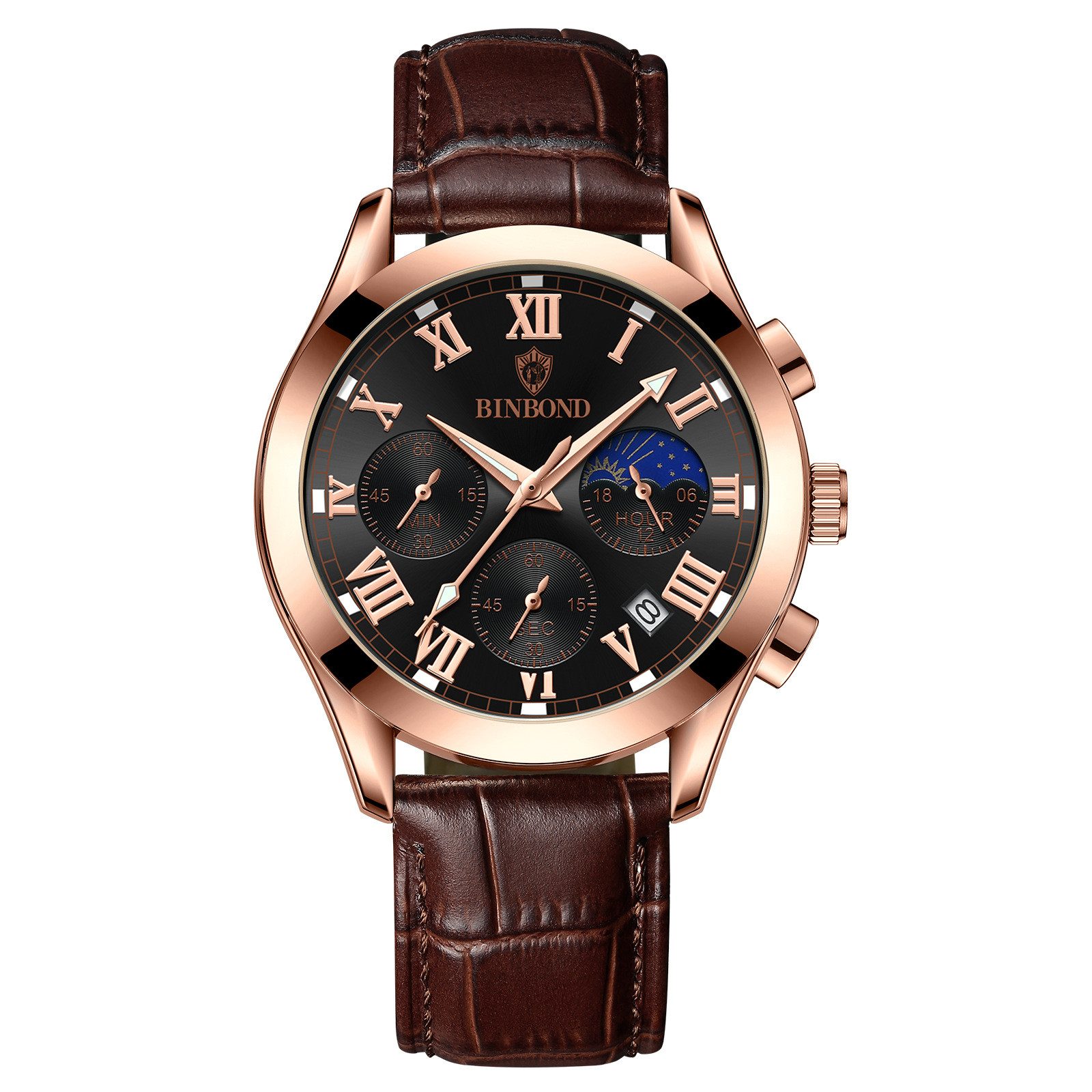 Toomoke Quarzuhr Herrenuhr Leder Braun Chronograph Armbanduhr Lederarmband Edelstahlgehäuse Lederarmband Uhr mit 43mm Zifferblatt, ideal für Beruf & Freizeit, Wasserdichte Uhr 30M