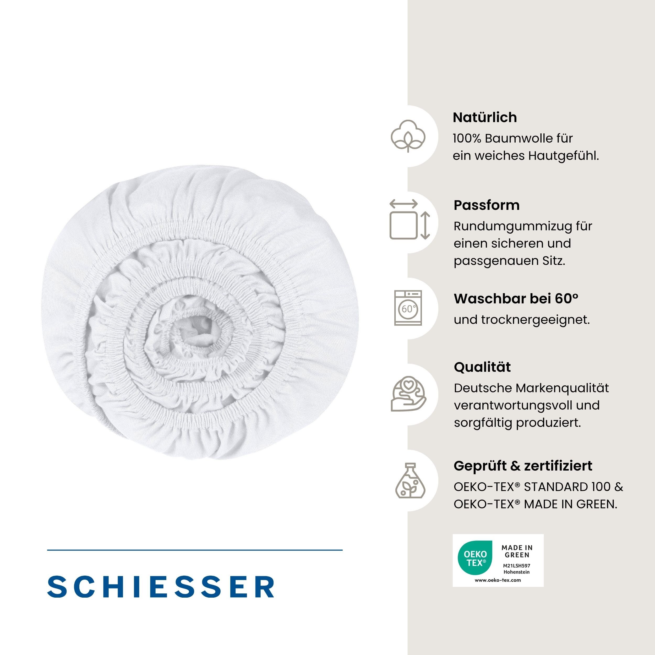 Schiesser Spannbettlaken Jessi aus 100% Baumwolle, Jersey, Gummizug: rundum, (1 Stück), für Matratzen bis zu 22 cm Höhe, OEKO-TEX® MADE IN GREEN – Bild 2 von 5