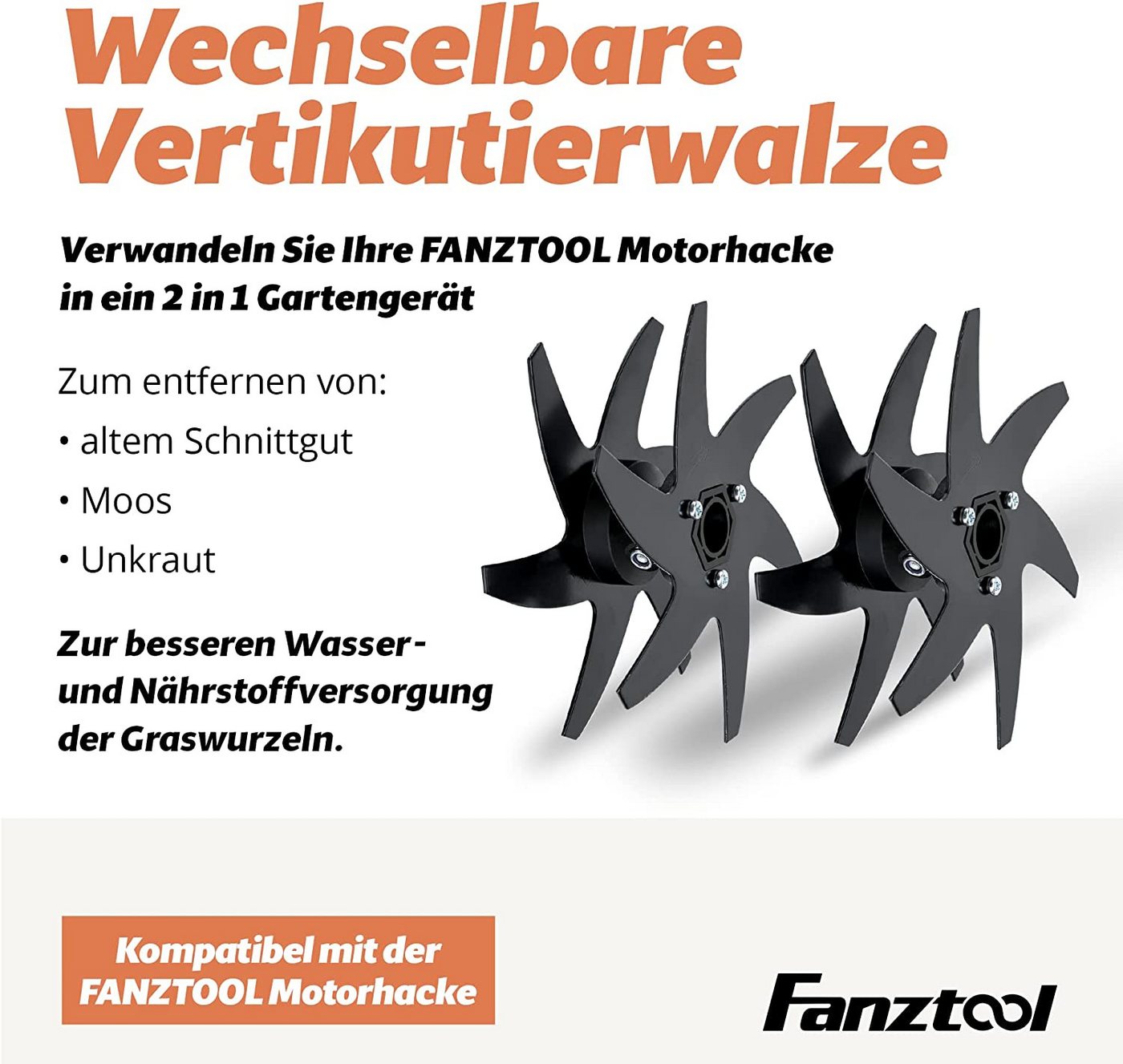Thumbnail - Fanztool Akku-Motorhacke FANZTOOL Vertikutierer Aufsatz für elektrische Bodenhacke, Packung
