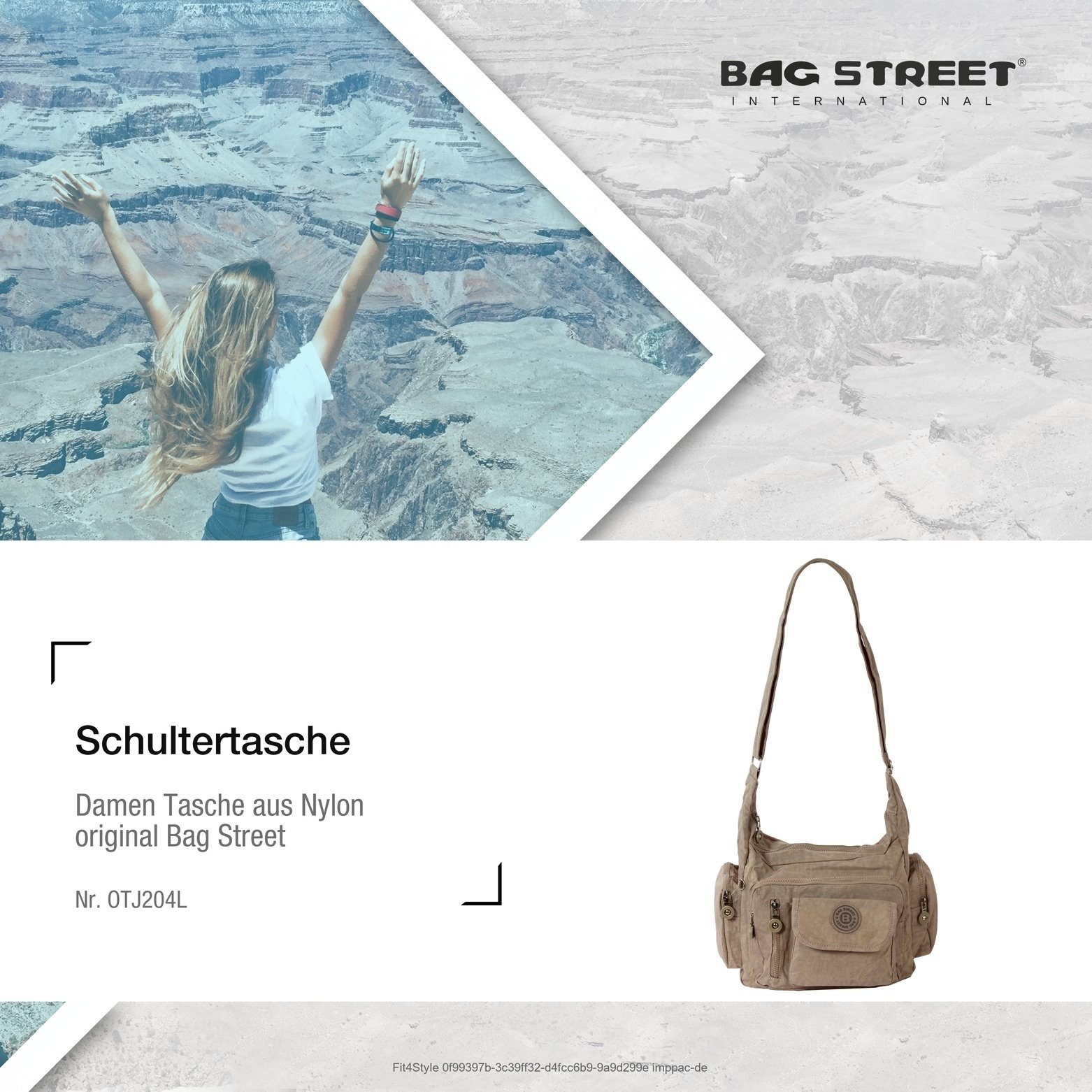 (Schultertasche), stone Street Schultertasche BAG Schultertasche (grau, STREET ca. Damenhandtasche 30cm ca. Nylon, braun) Schultertasche x 22cm Bag