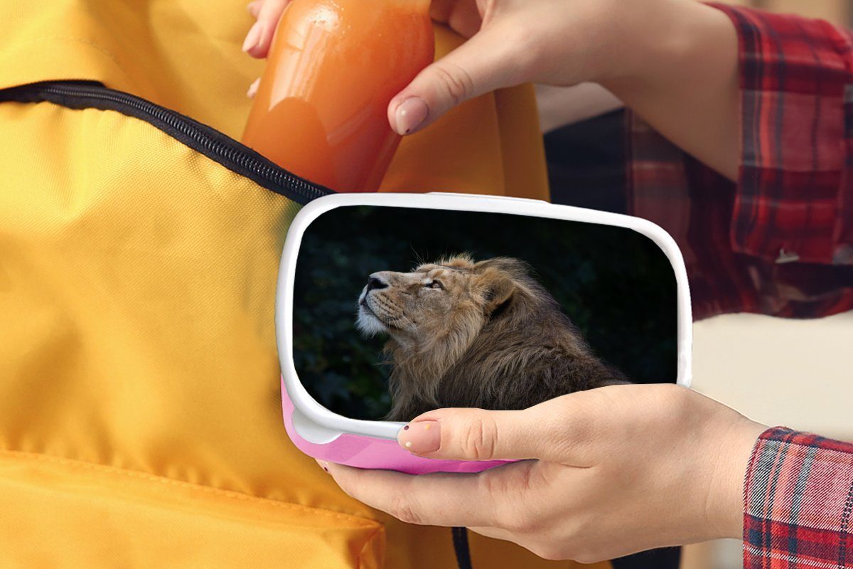 Löwe Mädchen, Kunststoff Kinder, Brotbox rosa Lunchbox MuchoWow Erwachsene, - Schwarz für Dschungel, (2-tlg), Snackbox, Kunststoff, - Brotdose