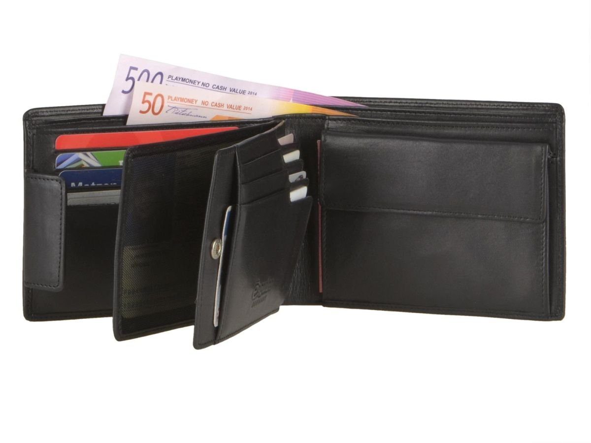 Esquire Geldbörse Harry, Herrenbörse, Leder, RFID, Portemonnaie, schwarz 16 Geldbeutel, Kartenfächer