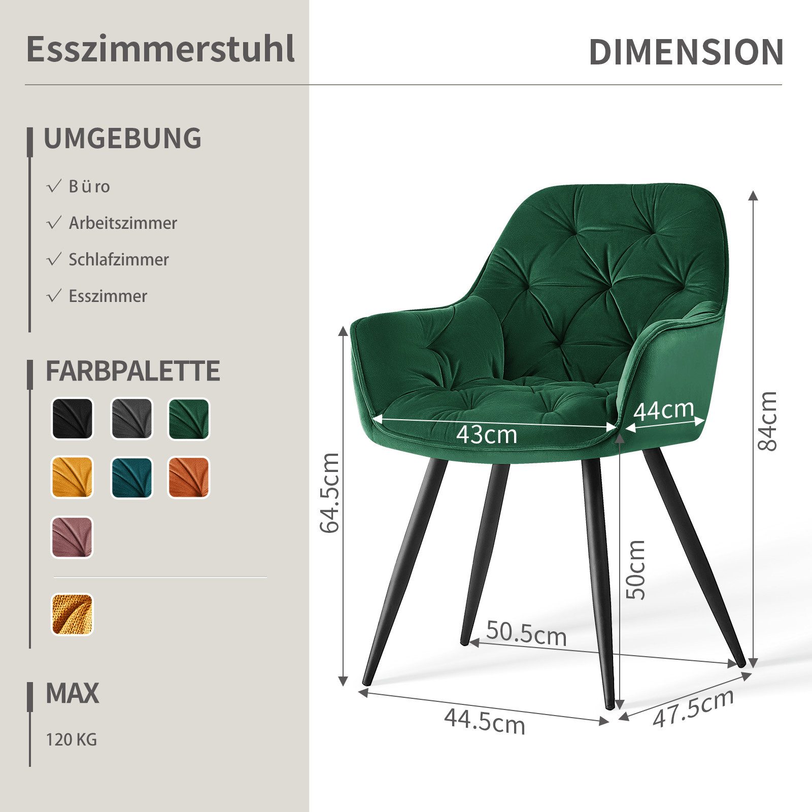 JYMTOM Esszimmerstuhl mit dickem Samtstoff gepolsterter Sitz, Armlehnen und Rückenlehne (4 St), als Tee-/Lese-Eckstuhl oder als Schreibtischstuhl – Bild 2 von 5