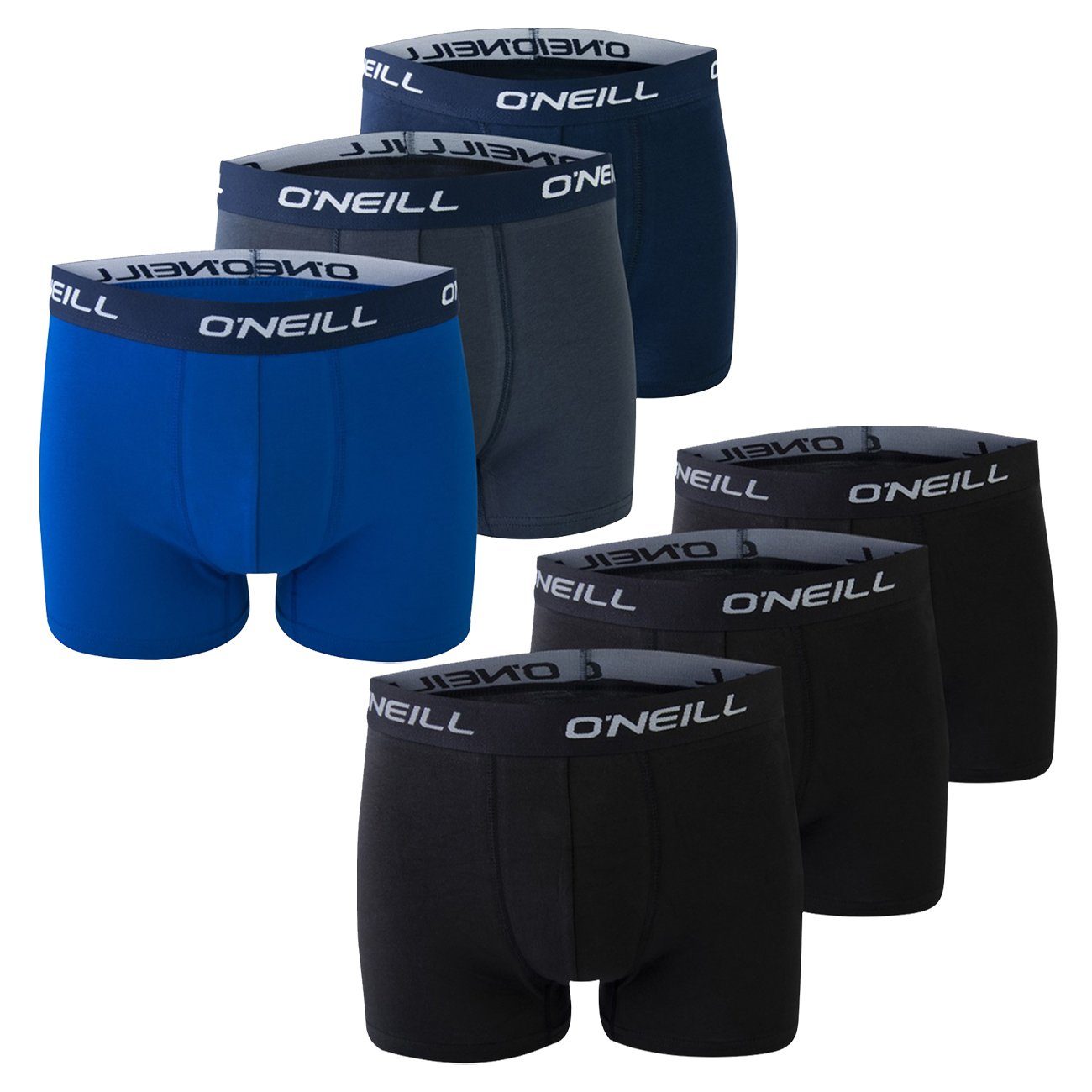 O'Neill Boxershorts Plain Topline 6er Pack (6-St) mit Logo Webbund 3x Black (6969P) & 2x Navy 1x Cobalt (4847P)