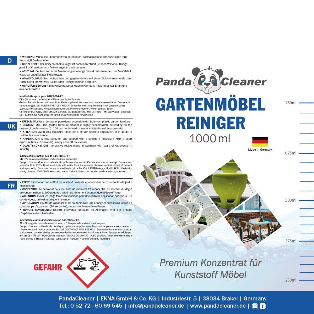 PandaCleaner Gartenmöbel-Reiniger - Konzentrat - Gartenmöbel- & Kunststoff Reiniger Möbelreiniger (1-St. 1l)