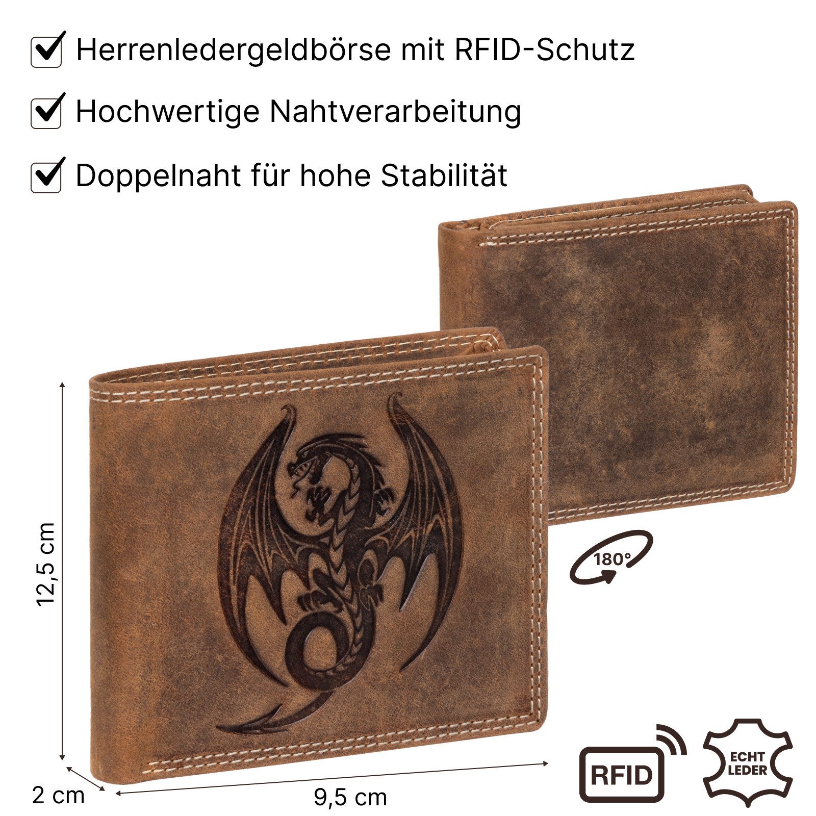 EAAKIE Geldbörse RFID Büffel Echt Leder Geldbörse Portemonnaie Herren mit Motiv, RFID Schutz