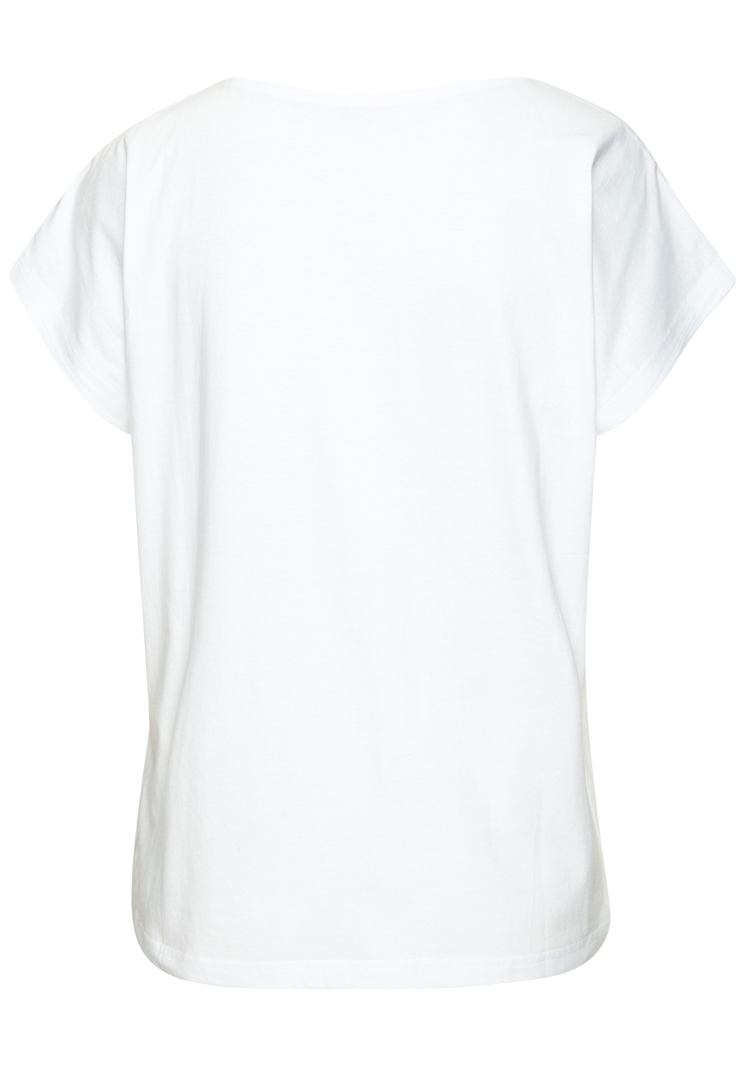 LASCANA T-Shirt mit glitzerndem Frontprint aus angenehmer Viskose-Baumwoll-Qualität