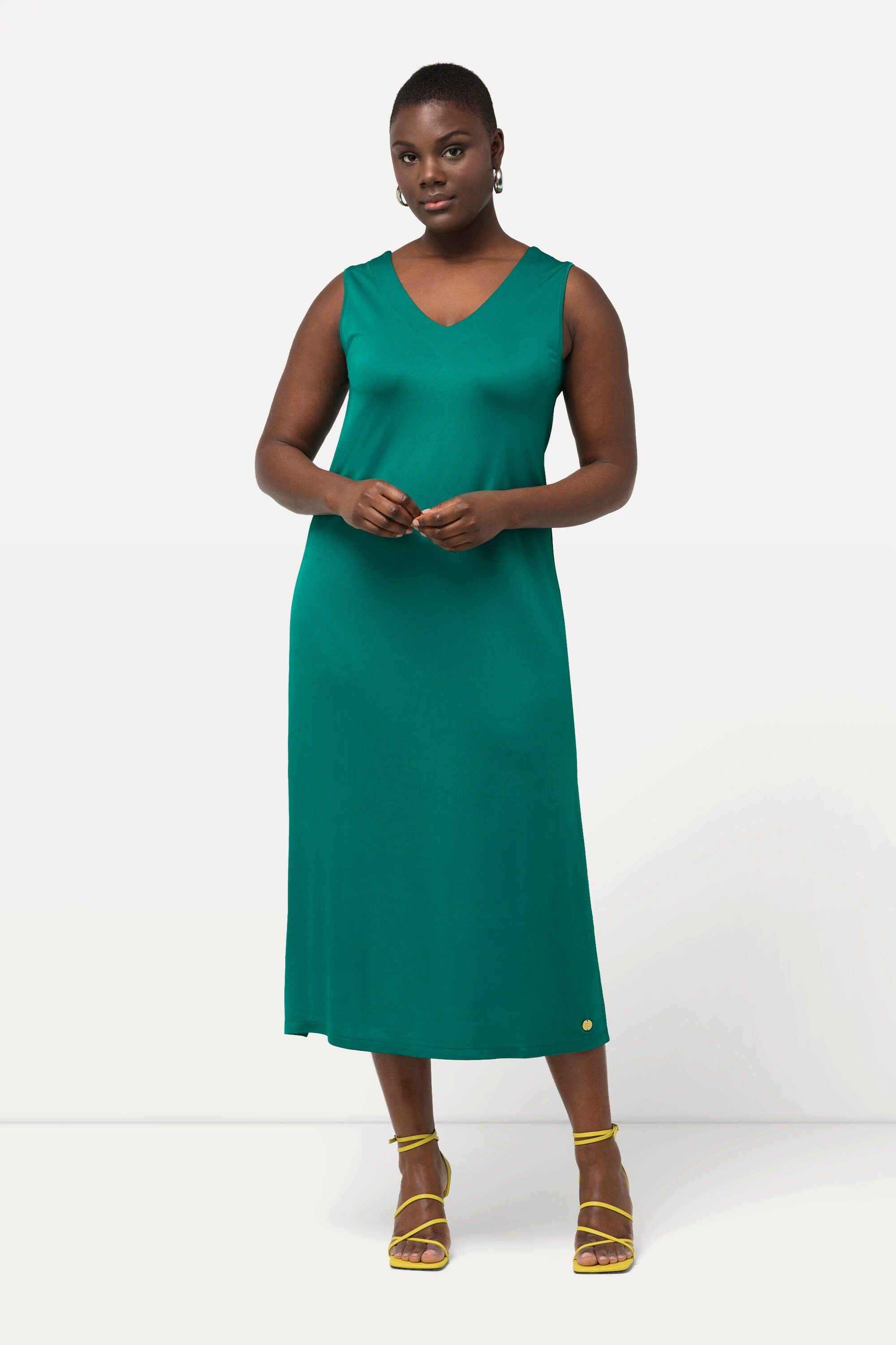 Ulla Popken Jerseykleid Midi-Slinkykleid A-Linie V-Ausschnitt günstig online kaufen
