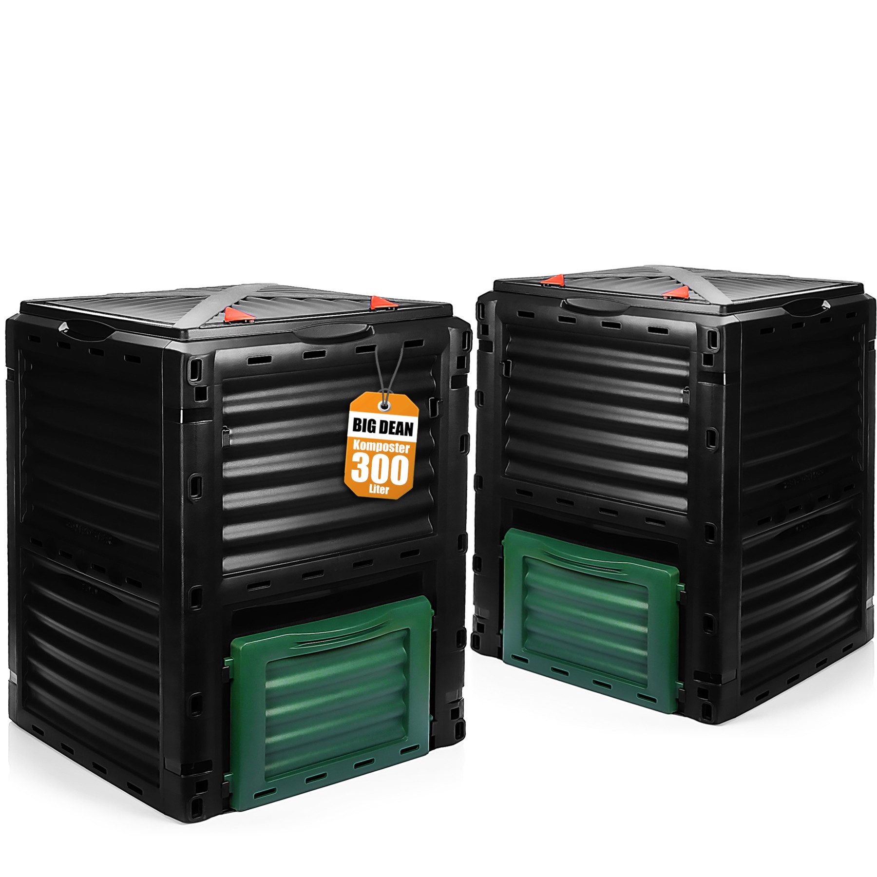 BigDean Schnellkomposter 2 Stück Komposter Garten 300 Liter - wetterfestem Kunststoff, BxTxH: 58x59x81 cm, 300 l, (2 St), Robuster, Langlebiger, UV-Beständiger, Wetterfester Kunststoff