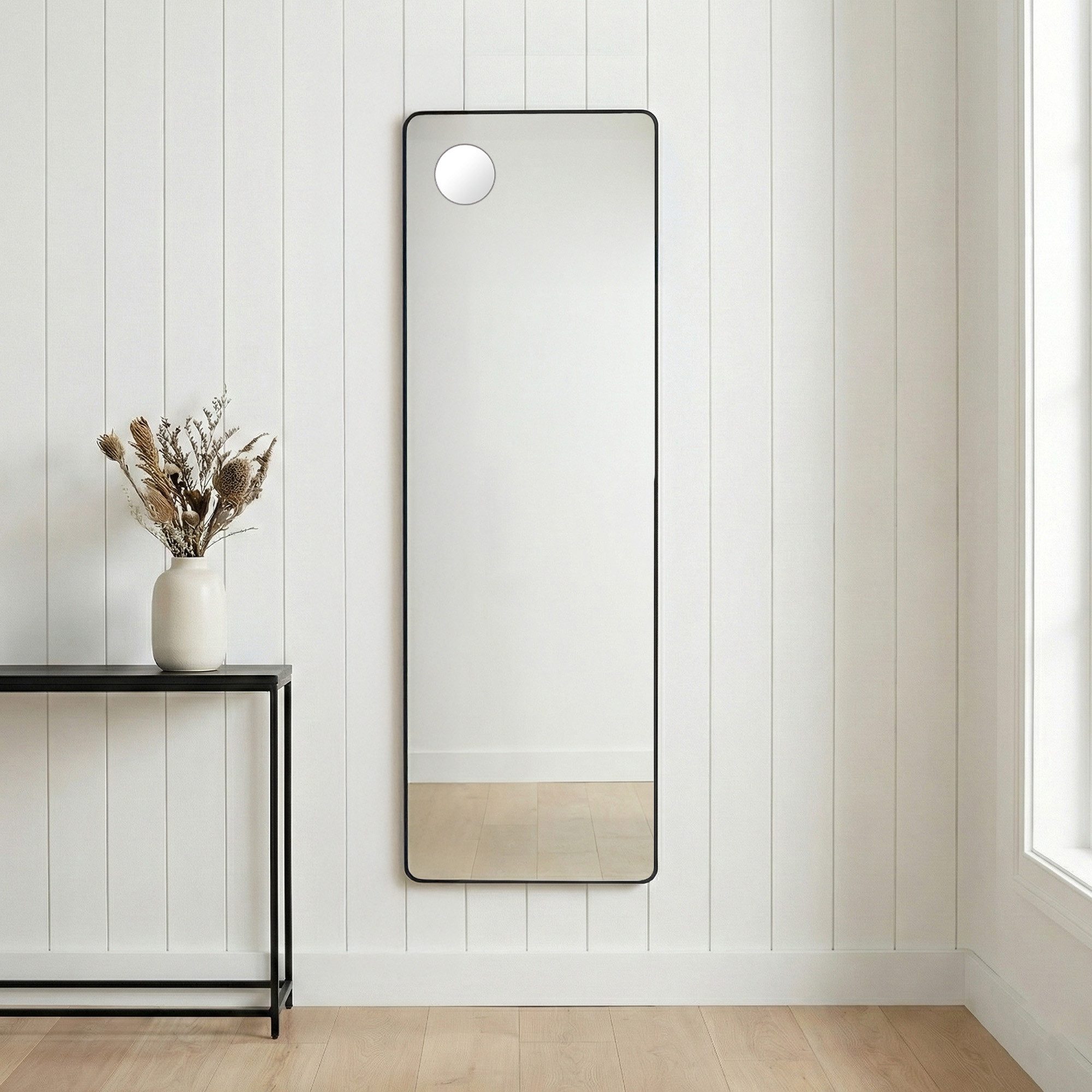 SONGMICS Standspiegel Ganzkörperspiegel mit saughaftem, verschiebbarem Vergrößerungsspiegel, Ganzkörperspiegel, 160 x 50 / 140 x 40 cm, stehend oder wandmontiert