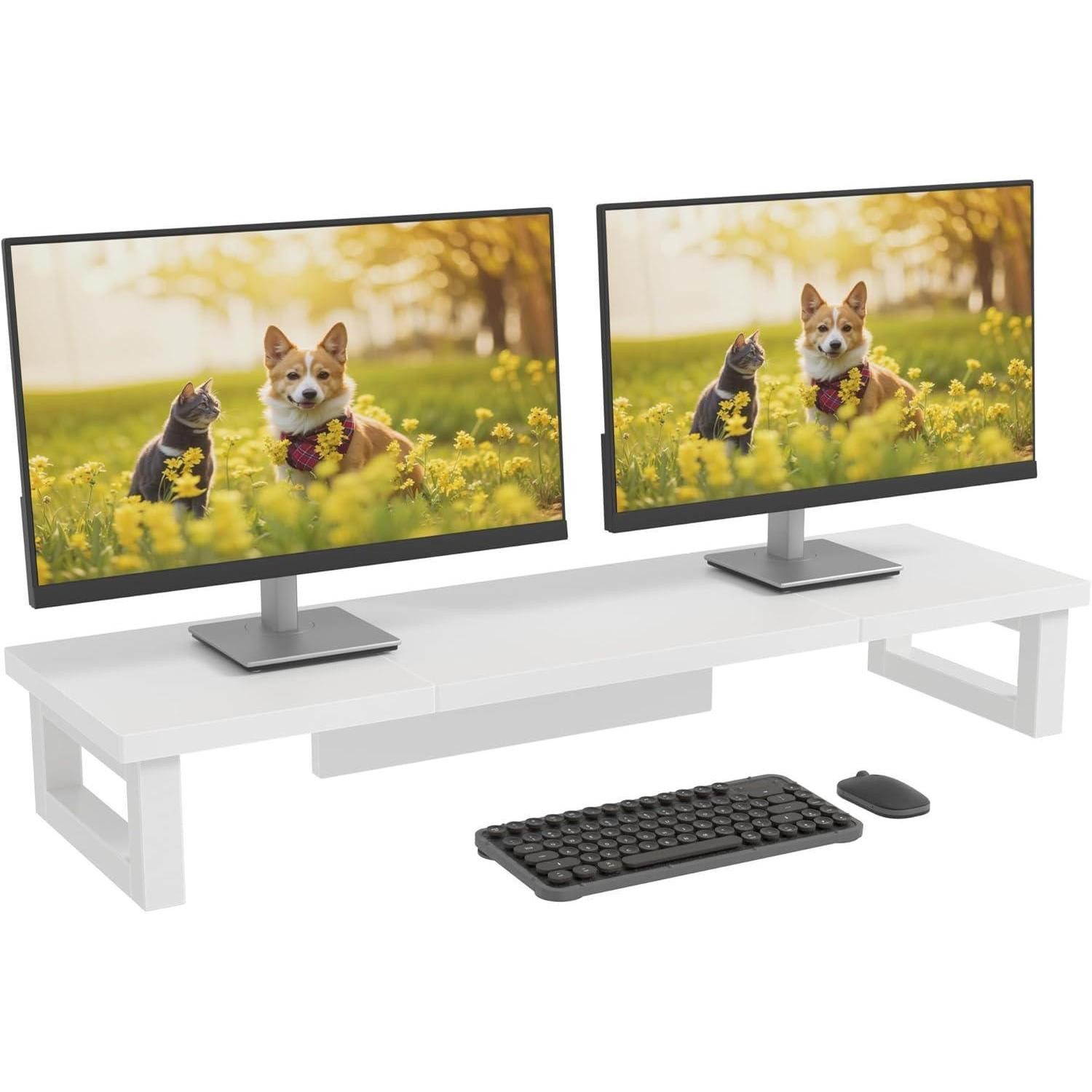Monitorständer Bildschirmerhöhung 2 Monitore 91x26cm Schreibtisch Weiß 91x26x12.5cm