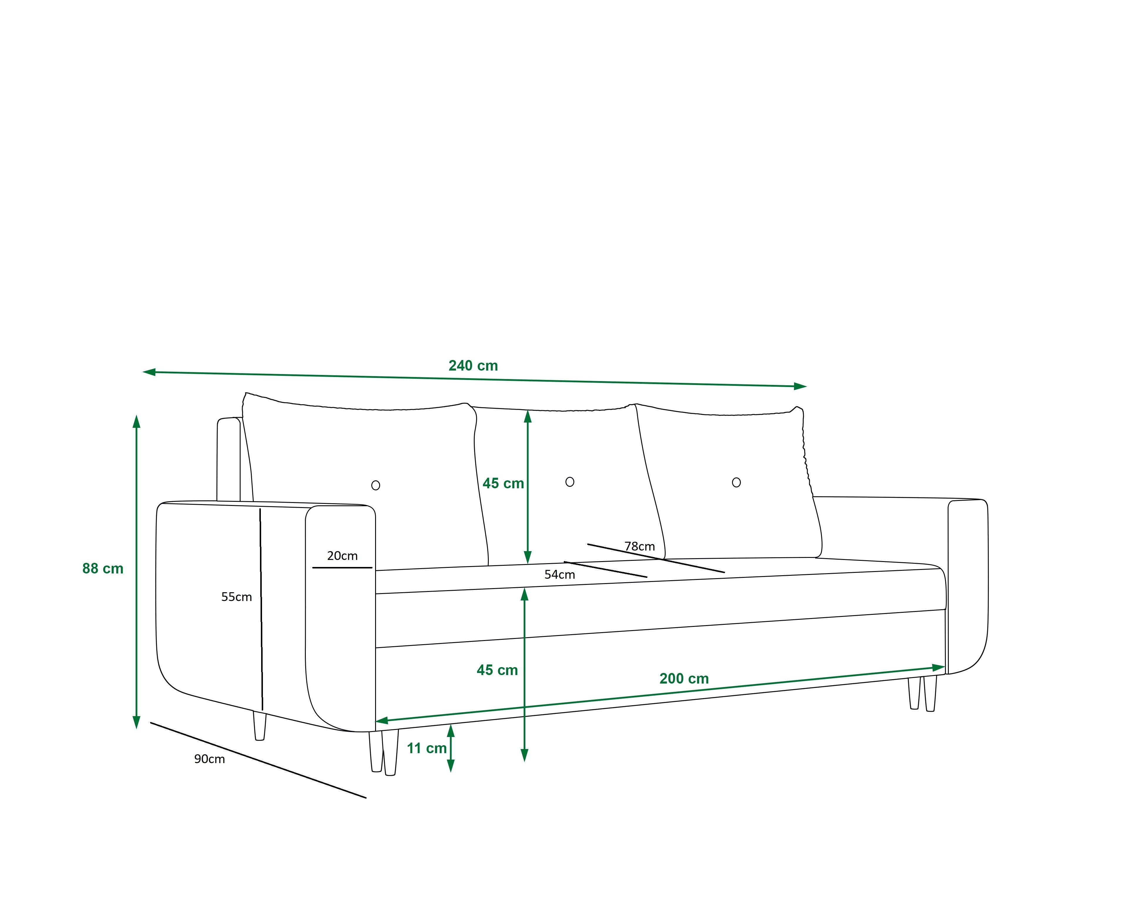 pressiode Sofa Schlaffunktion Bettkasten, DELFIN COUCH und Schlafsofa, Seeblau mit