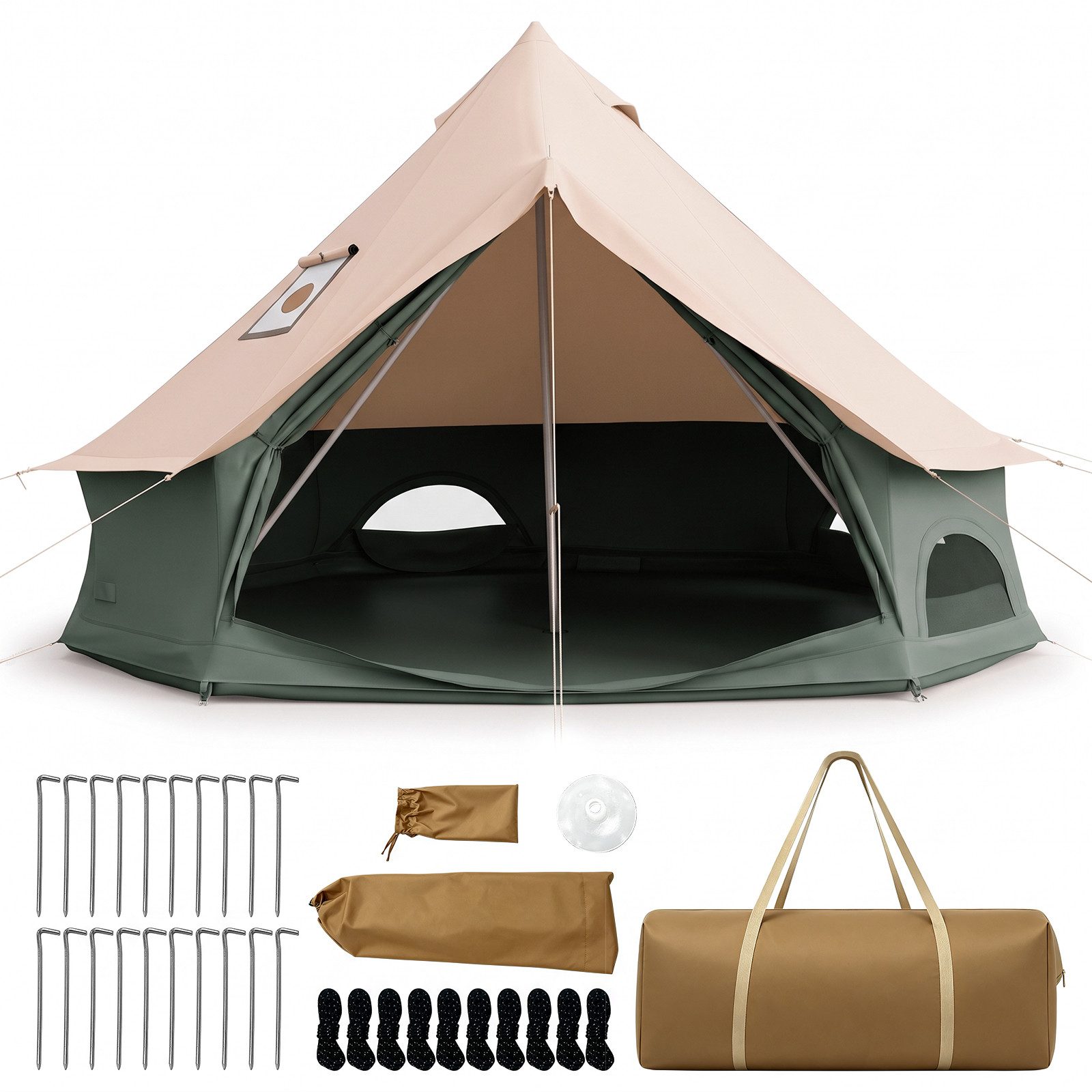 COSTWAY Tipi-Zelt 310 cm Glockenzelt mit Ofenöffnung, wasserfest, Personen: 4