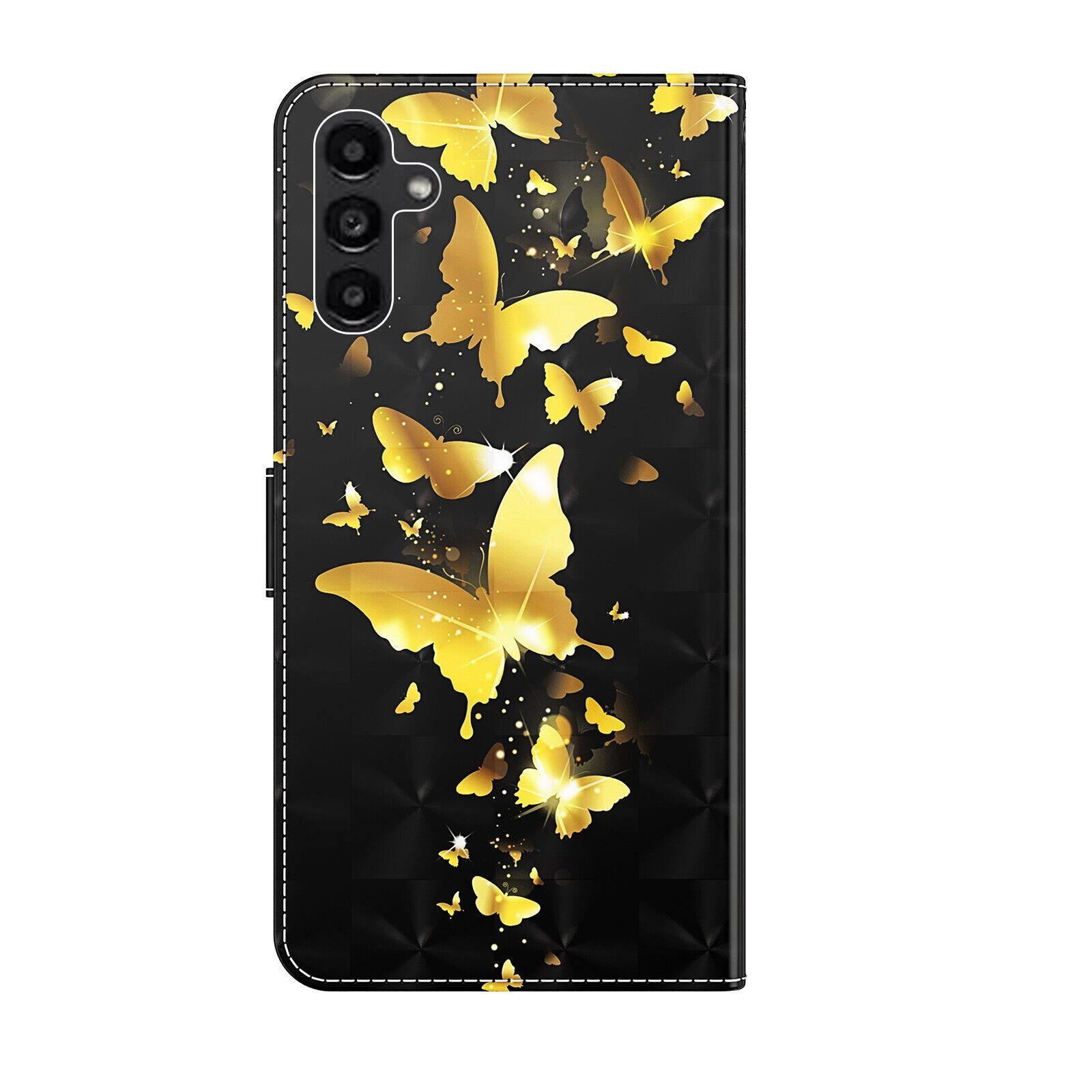 CLM-Tech Handytasche für Samsung Galaxy A15 5G Hülle Tasche aus Kunstleder Klapphülle (Schmetterlinge gold schwarz, Handyhülle Wallet Flip Case Cover Etui), Sch – Bild 2 von 5