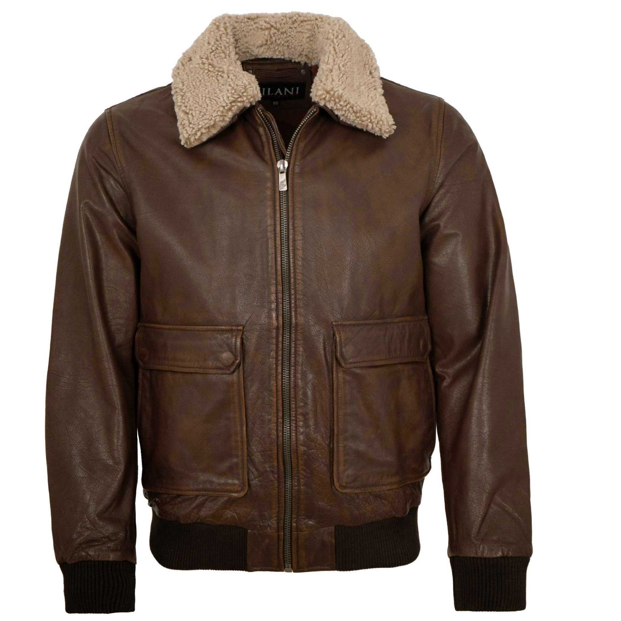 Jilani Lederjacke Bomber Jilani Collection - Herren Lederjacke Kalbleder braun antik